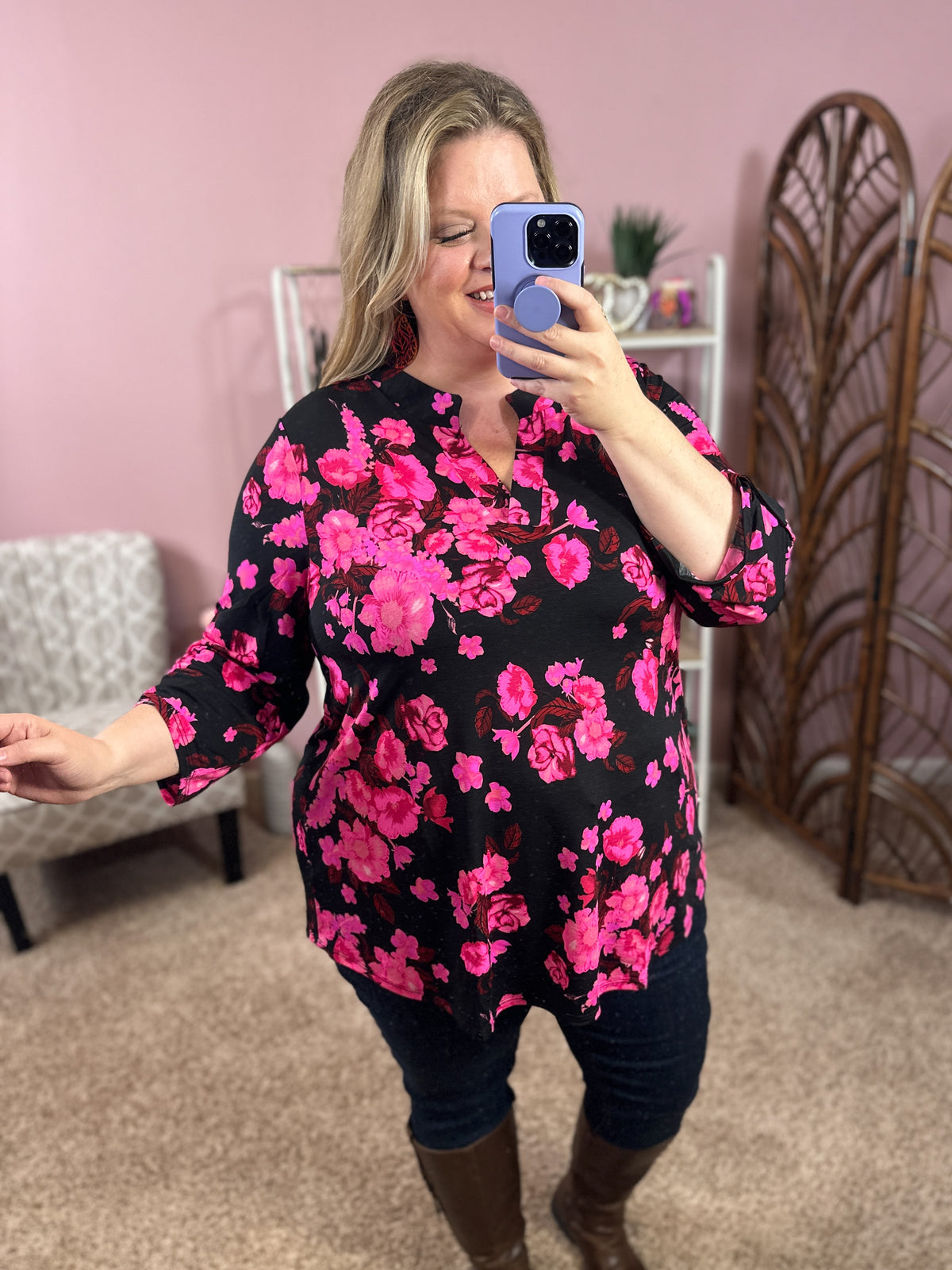 Always a Sure Thing Top - Hot Pink Floral