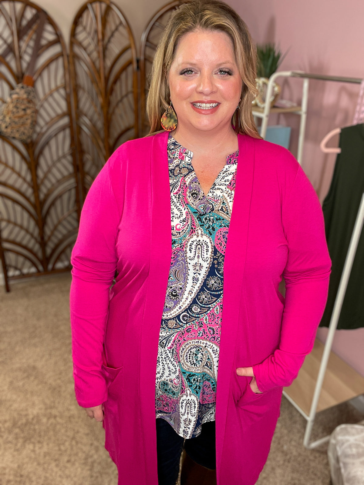 So Extra Longline Pocket Cardigan - Magenta