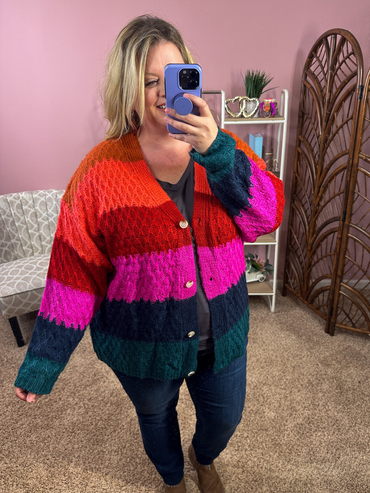 Colorful Joy Honeycomb Knit Cardigan - Colorblock