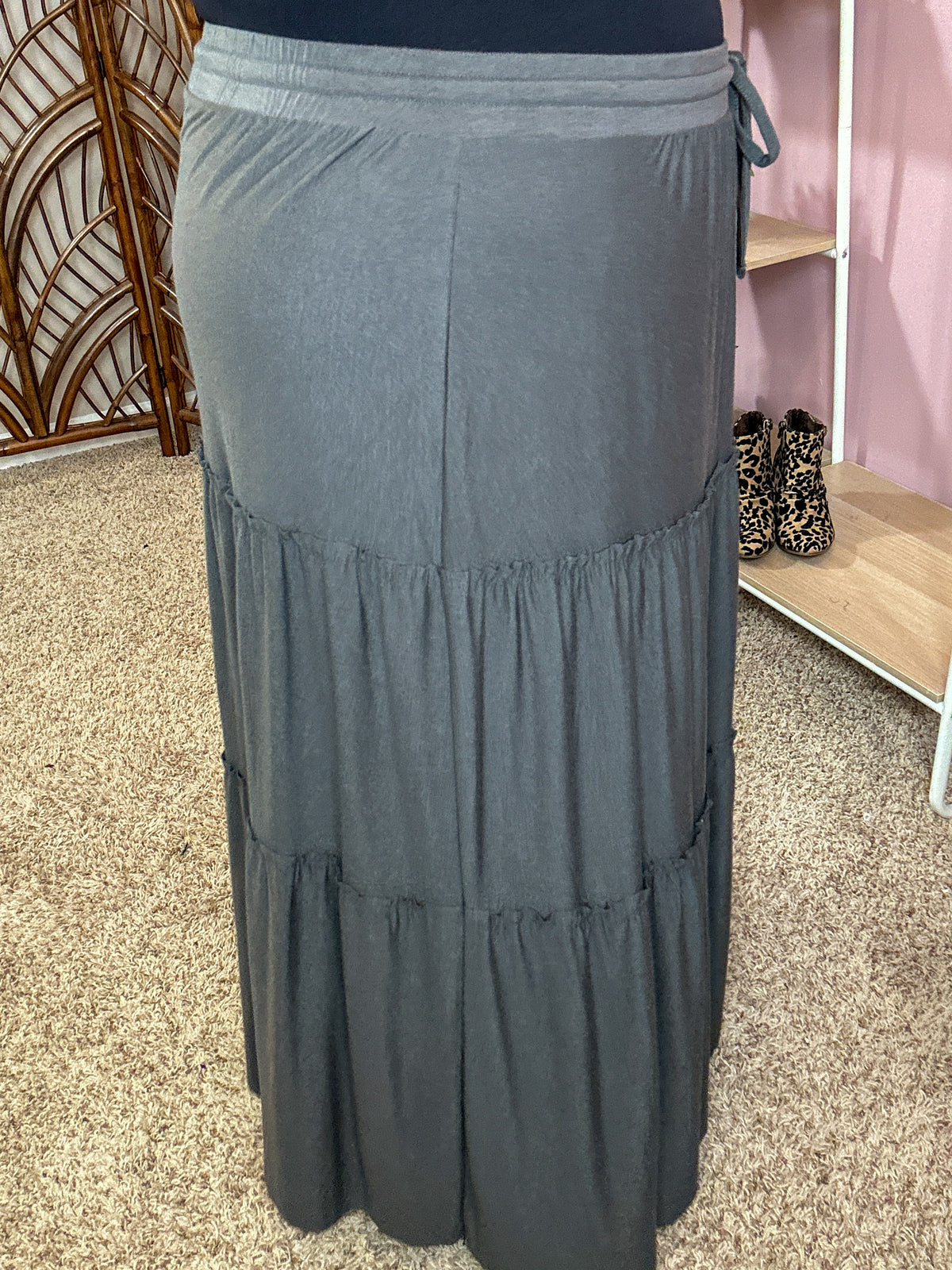 Around the Town Tiered Maxi Skirt - Gray
