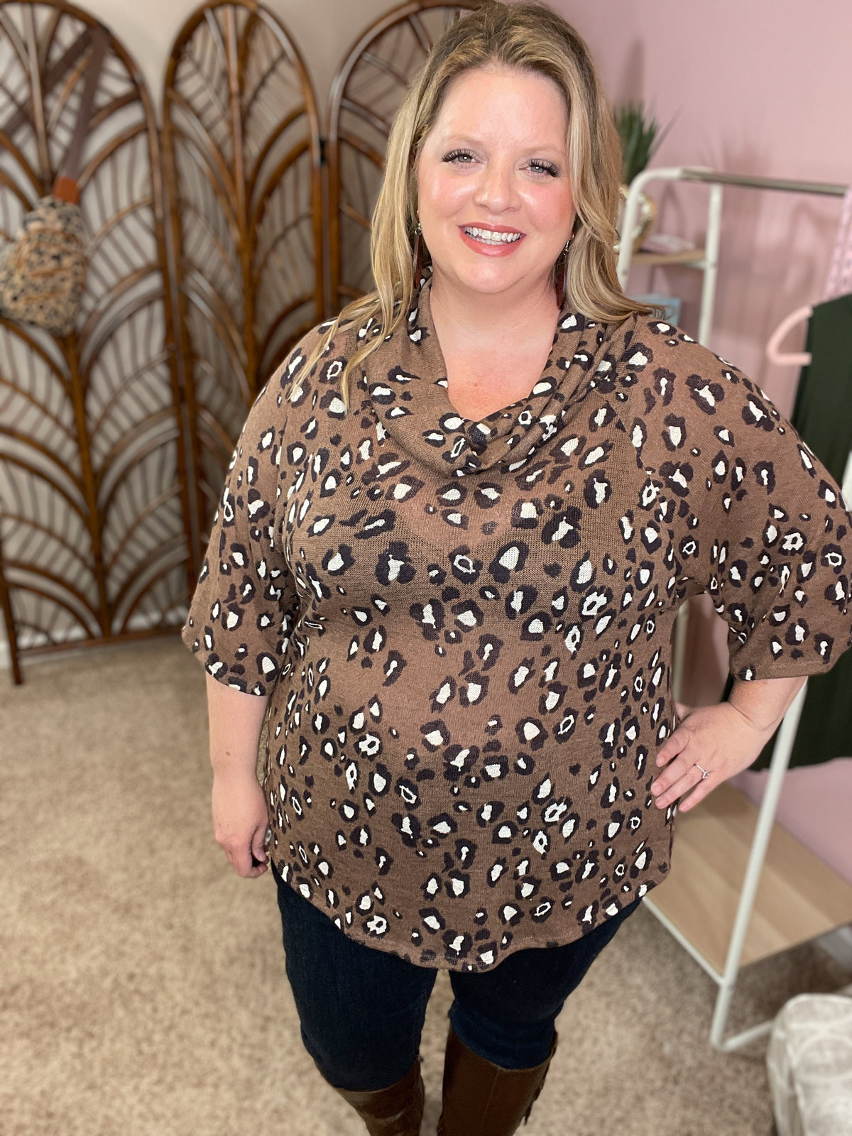 Sheer Luck Animal Print Cowl Neck Top