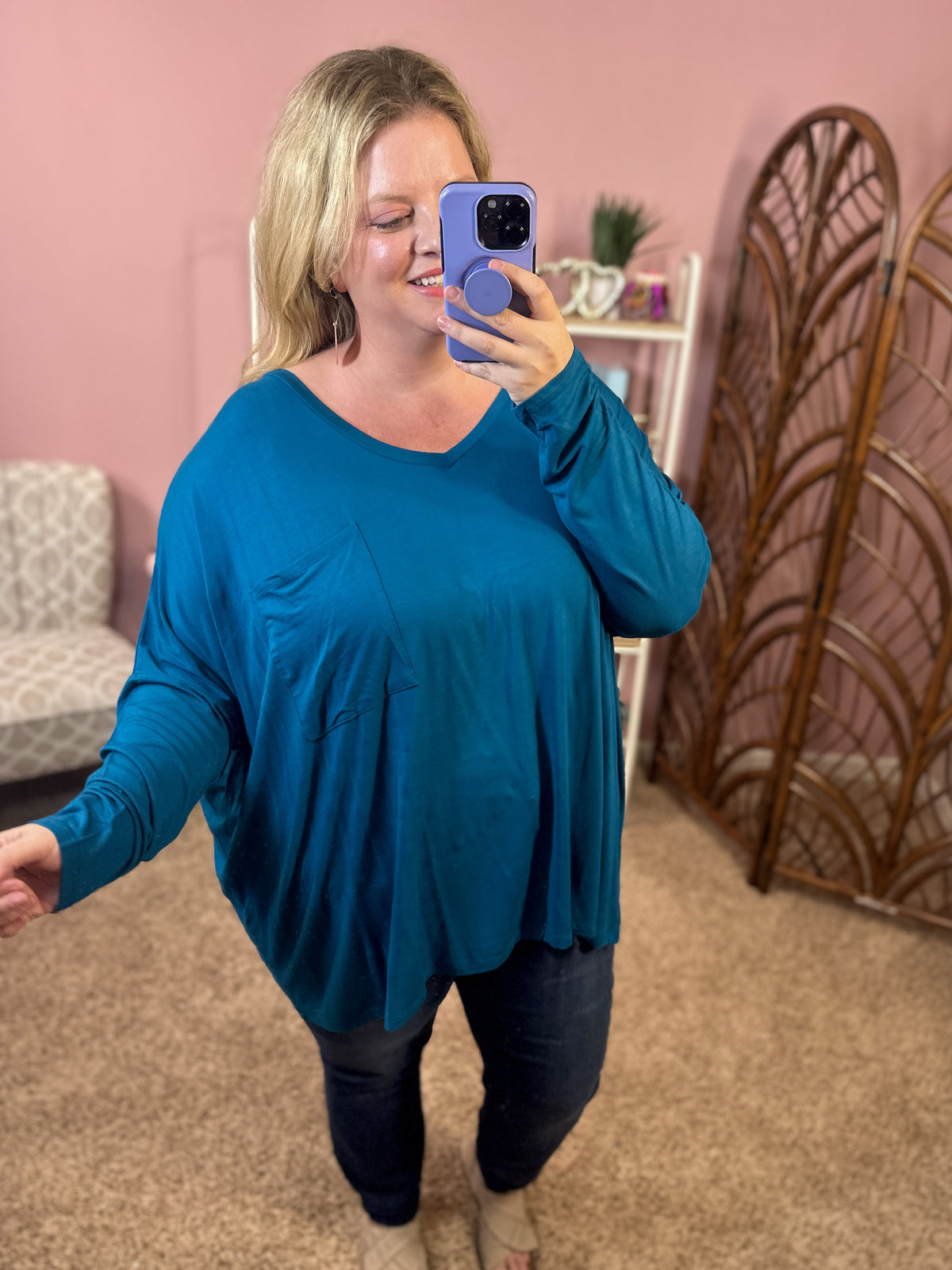 Comforts of Fall Slouchy Top - Teal