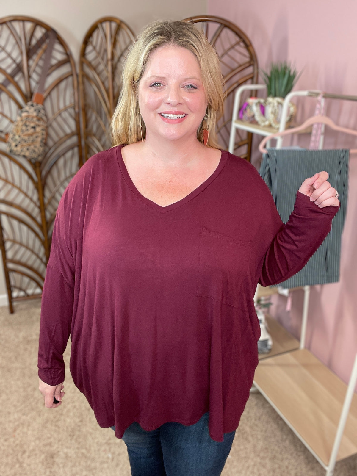 Comforts of Fall Slouchy Top - Burgundy