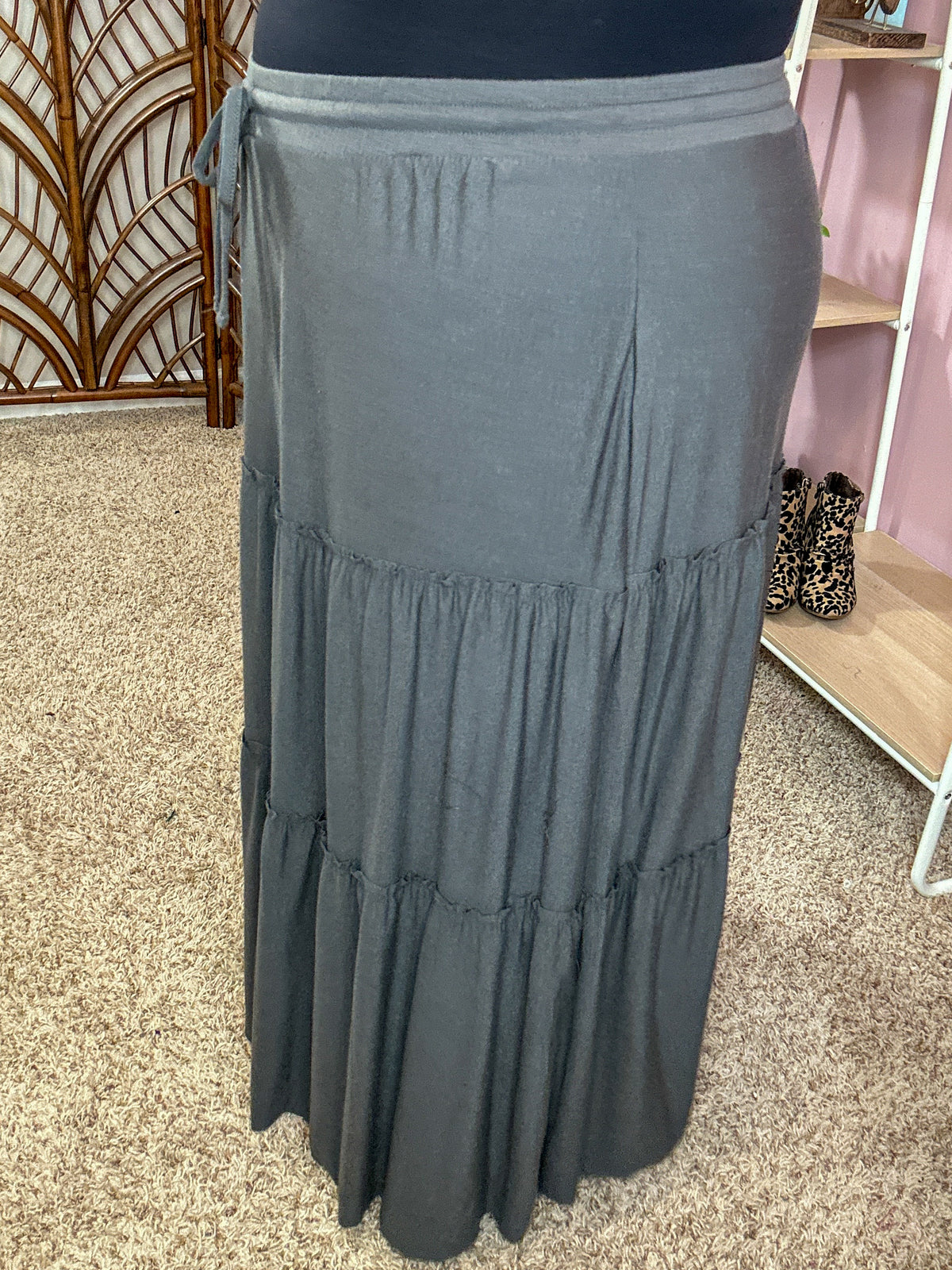 Around the Town Tiered Maxi Skirt - Gray