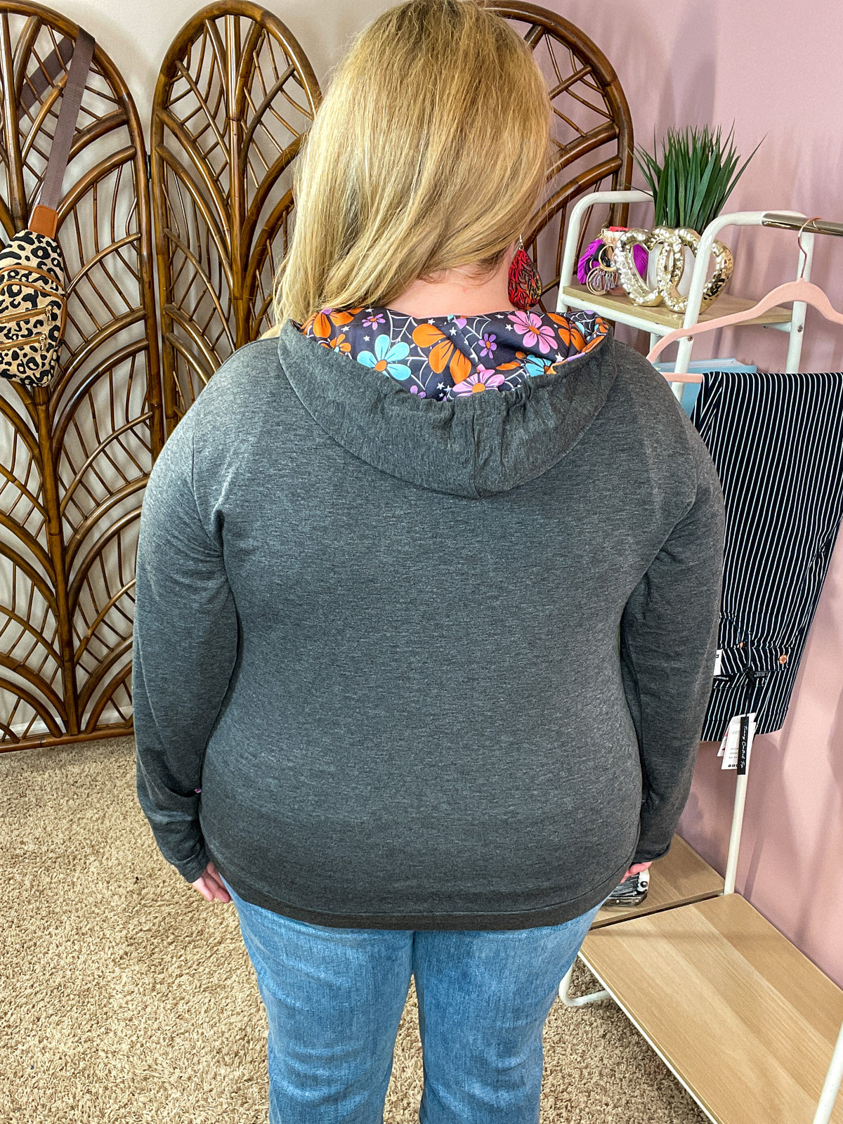 Retro Floral Fall Pullover Hoodie w/Thumbholes