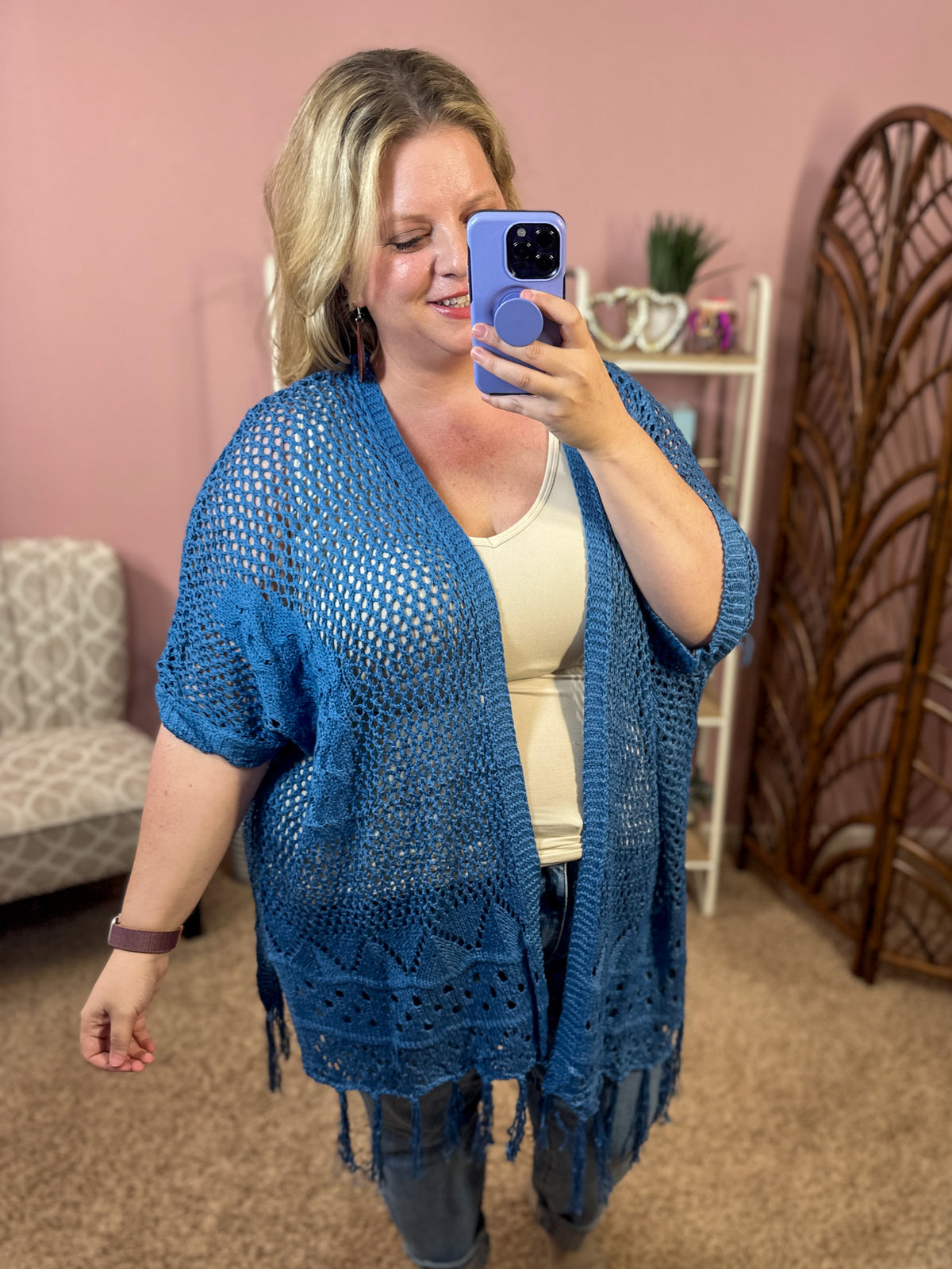 Any Occasion Open Knit Cardigan - Blue