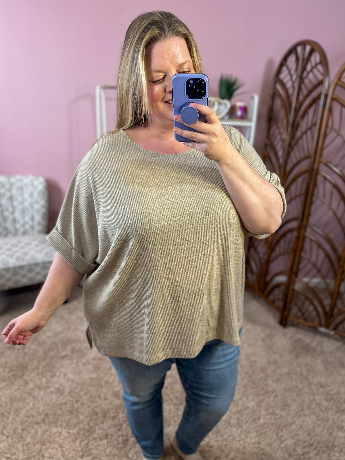 Kicking it Khaki Rolled Sleeve Top