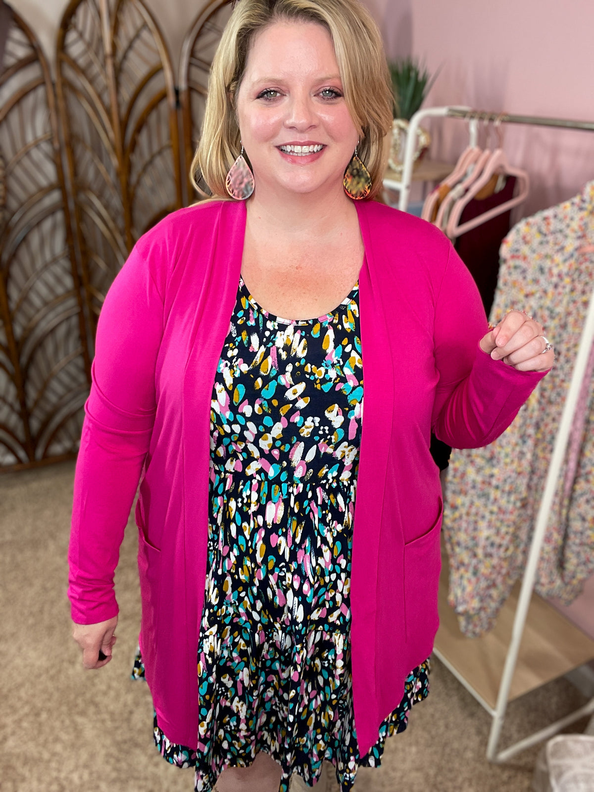Always Perfect Long Sleeve Pocket Cardigan - Magenta