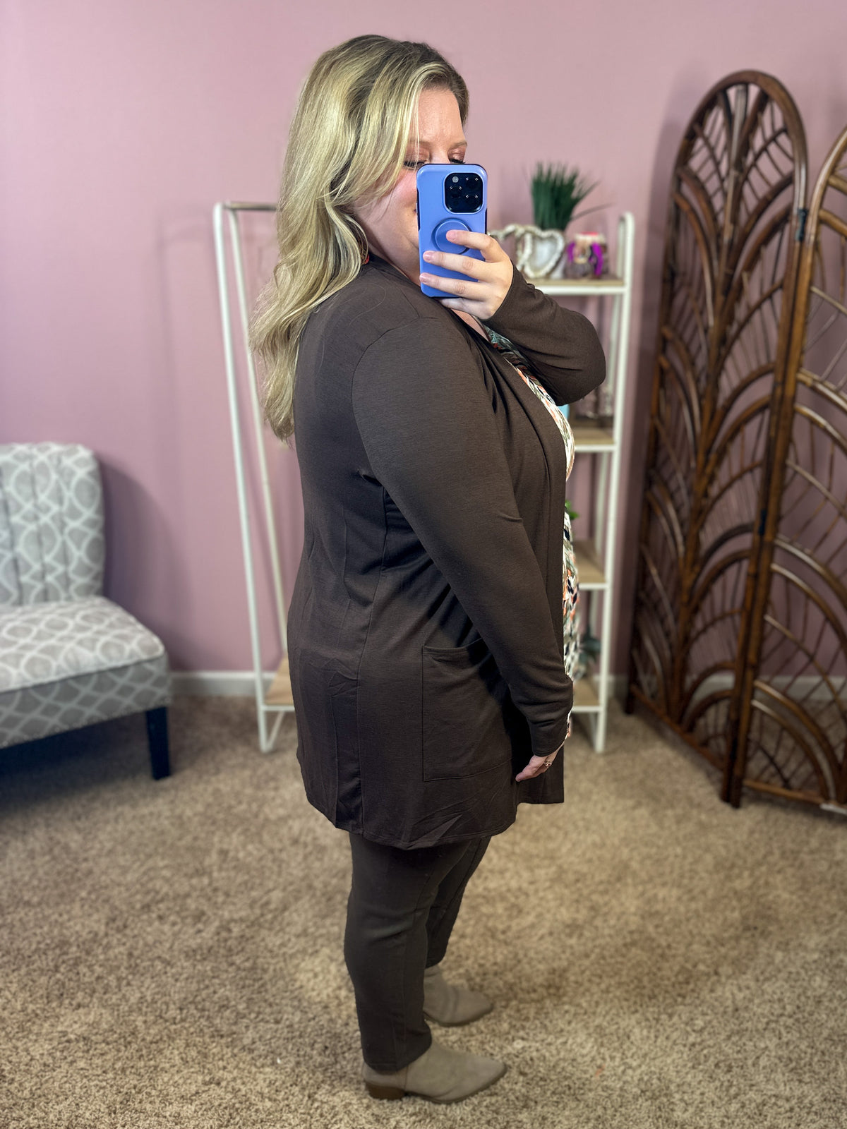 Always Perfect Long Sleeve Pocket Cardigan - Brown