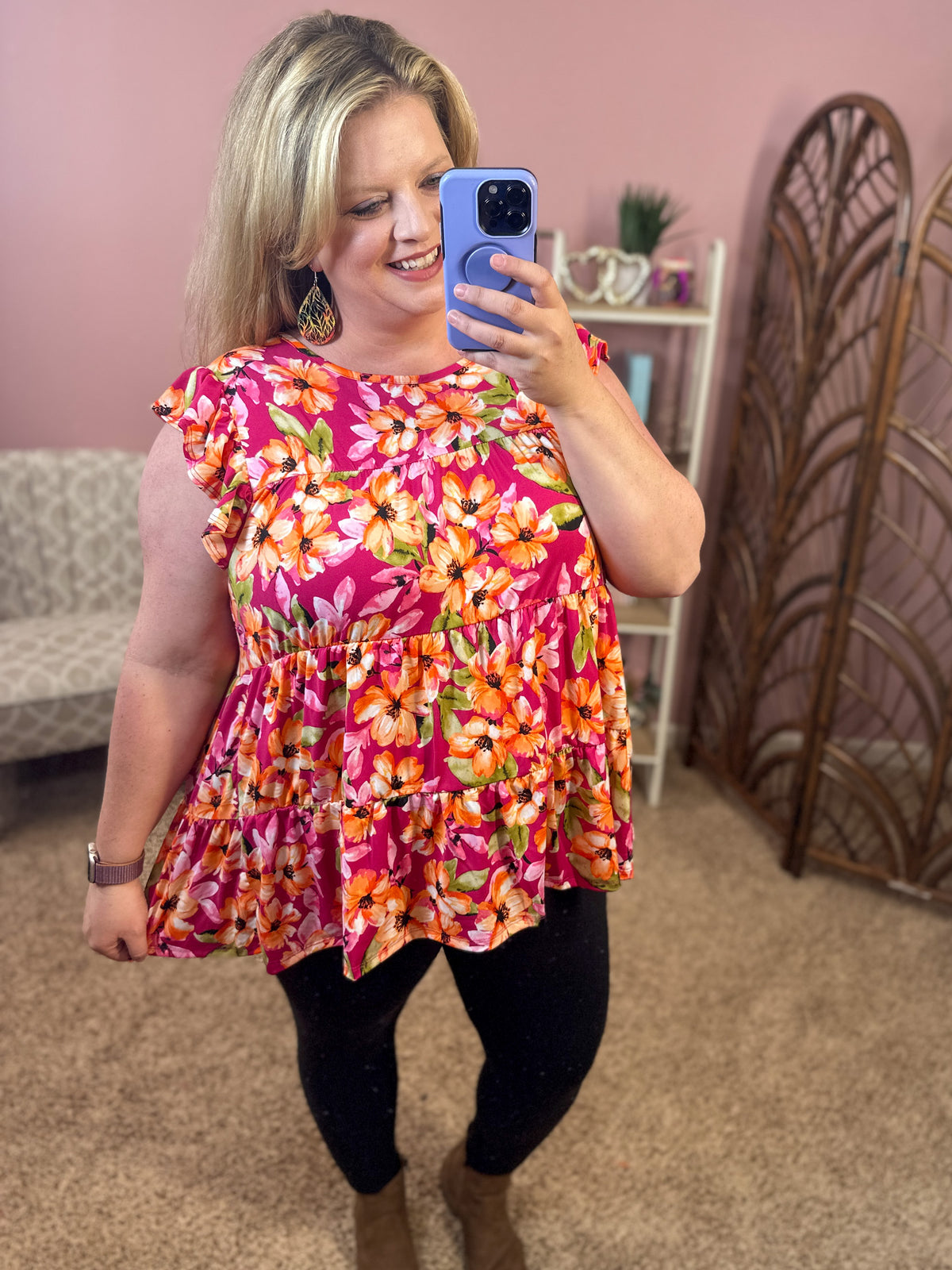 More Than You Think Tiered Top - Magenta Floral