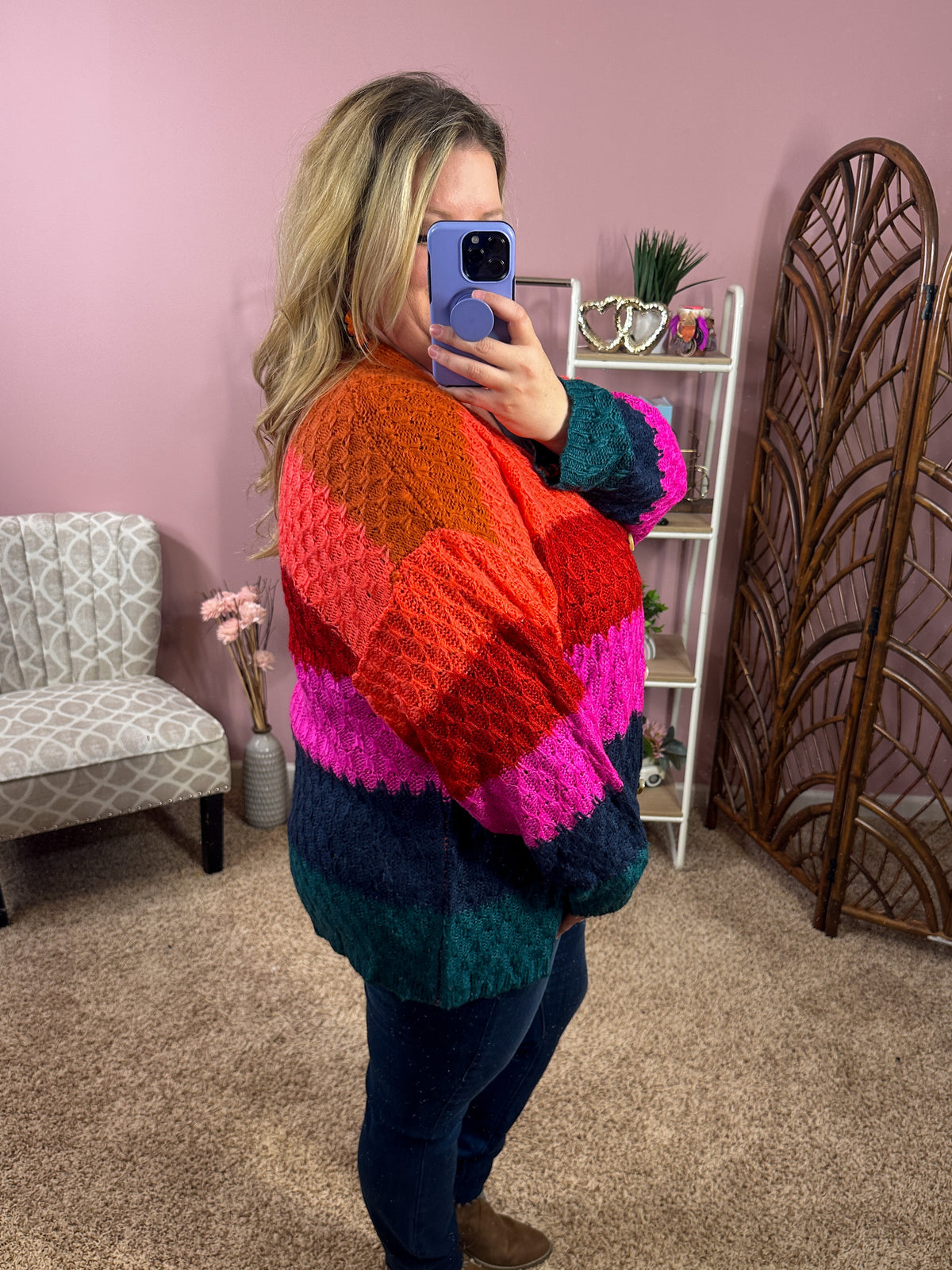 Colorful Joy Honeycomb Knit Cardigan - Colorblock