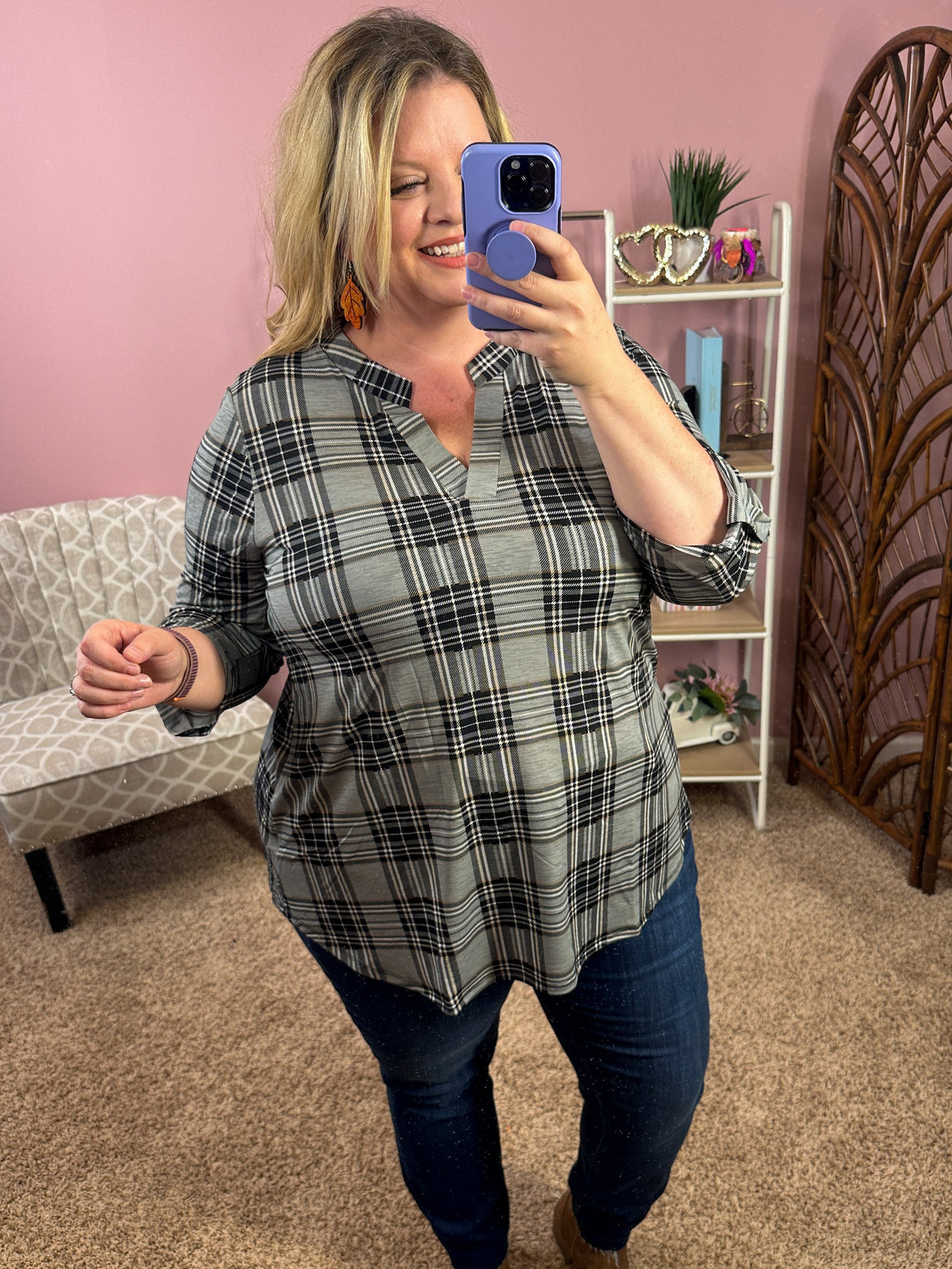 Always a Sure Thing Top - Gray Plaid - Restocked!