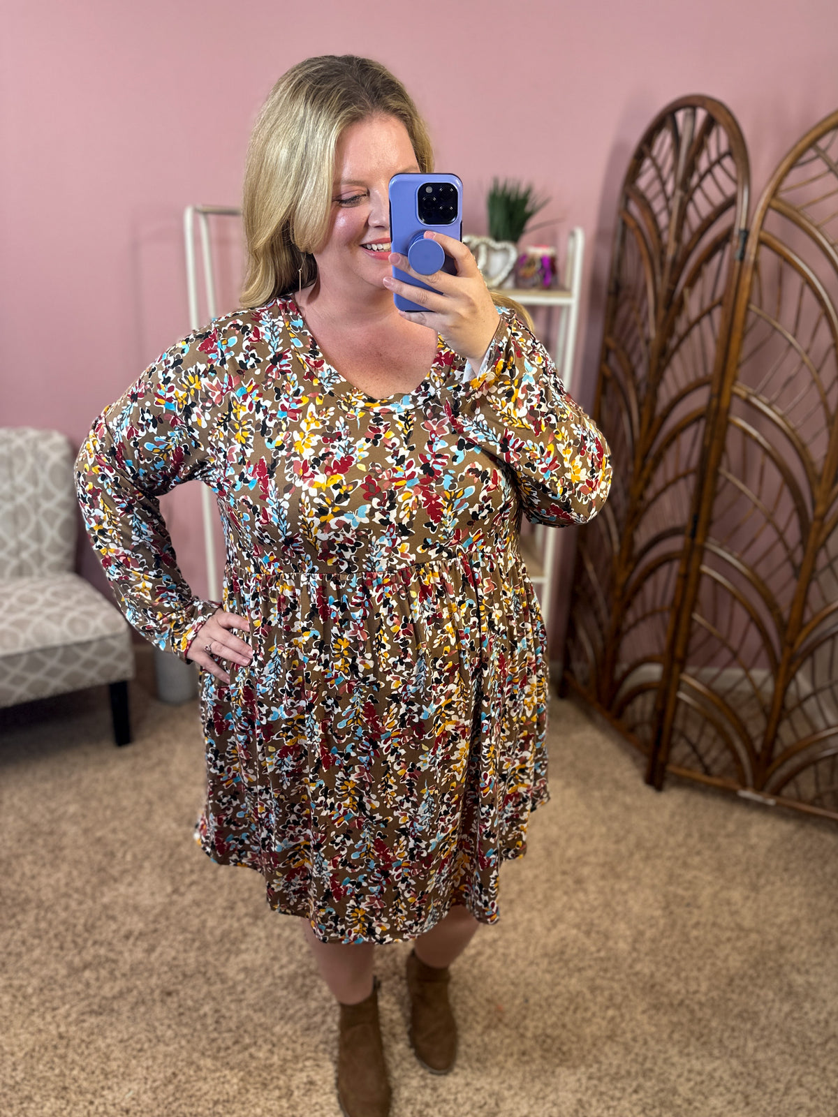 Branching Out Babydoll Dress - Mocha