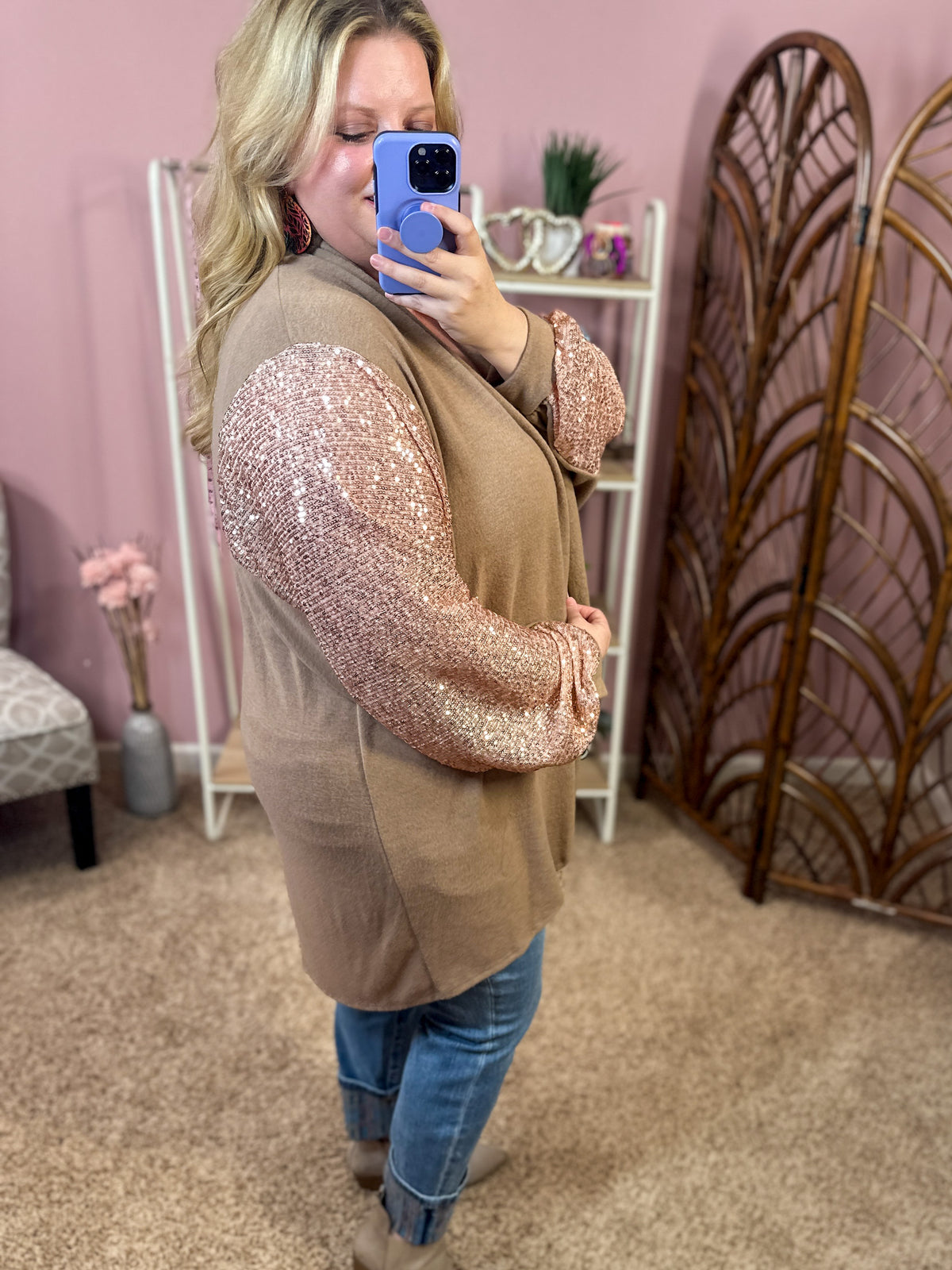Make it Shimmer Sequin Cardigan - Mocha