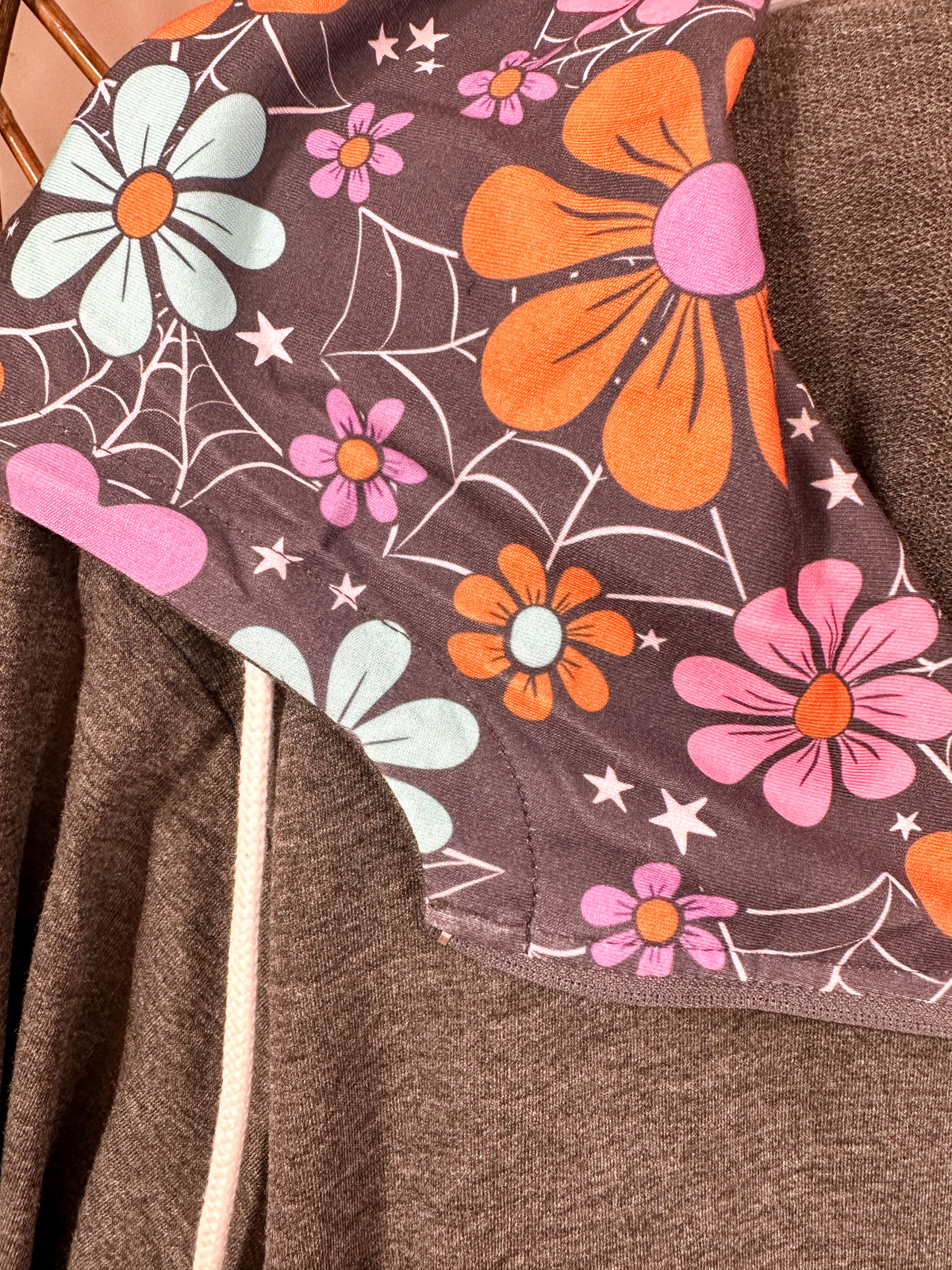 Retro Floral Fall Pullover Hoodie w/Thumbholes