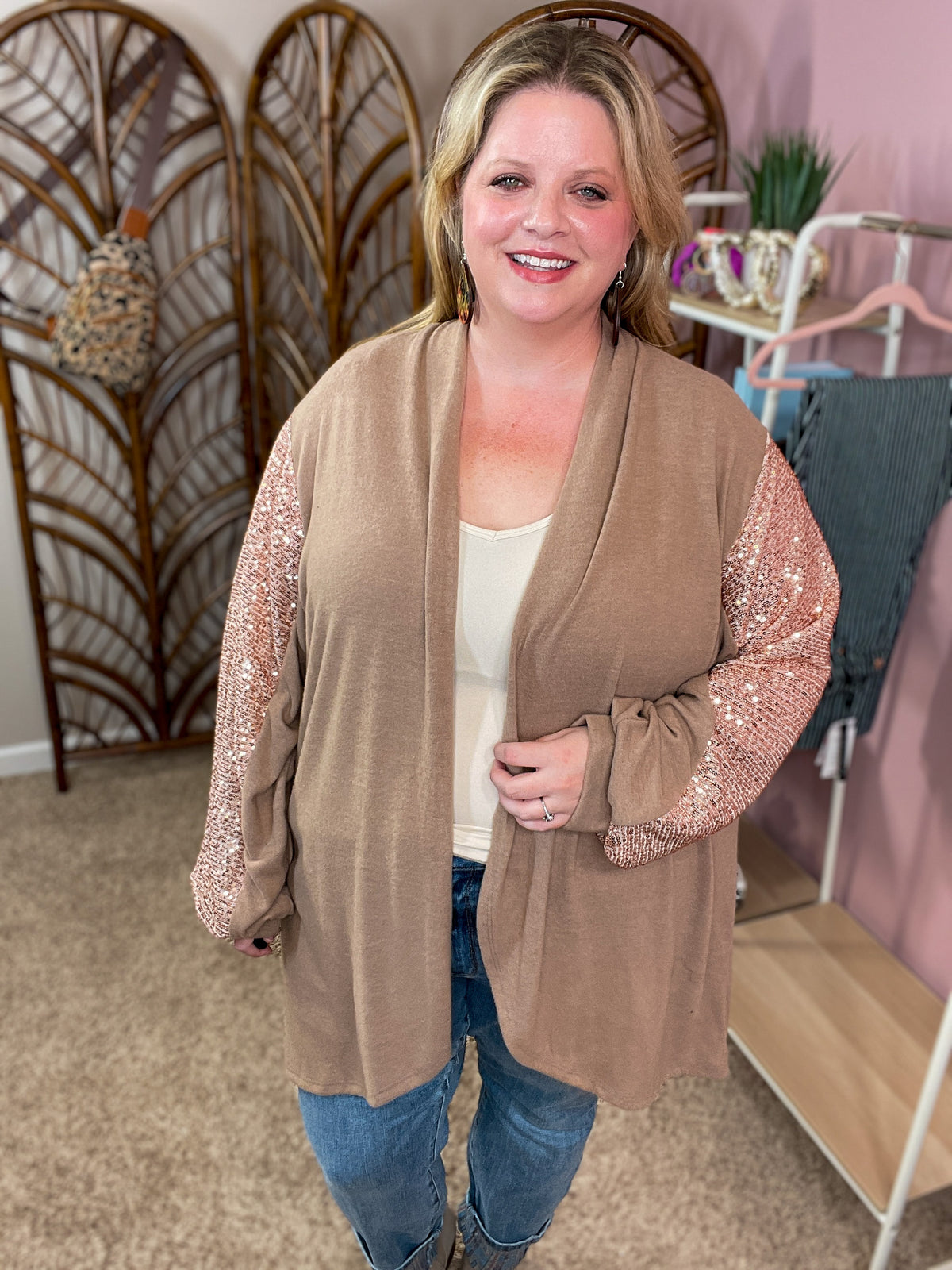 Make it Shimmer Sequin Cardigan - Mocha