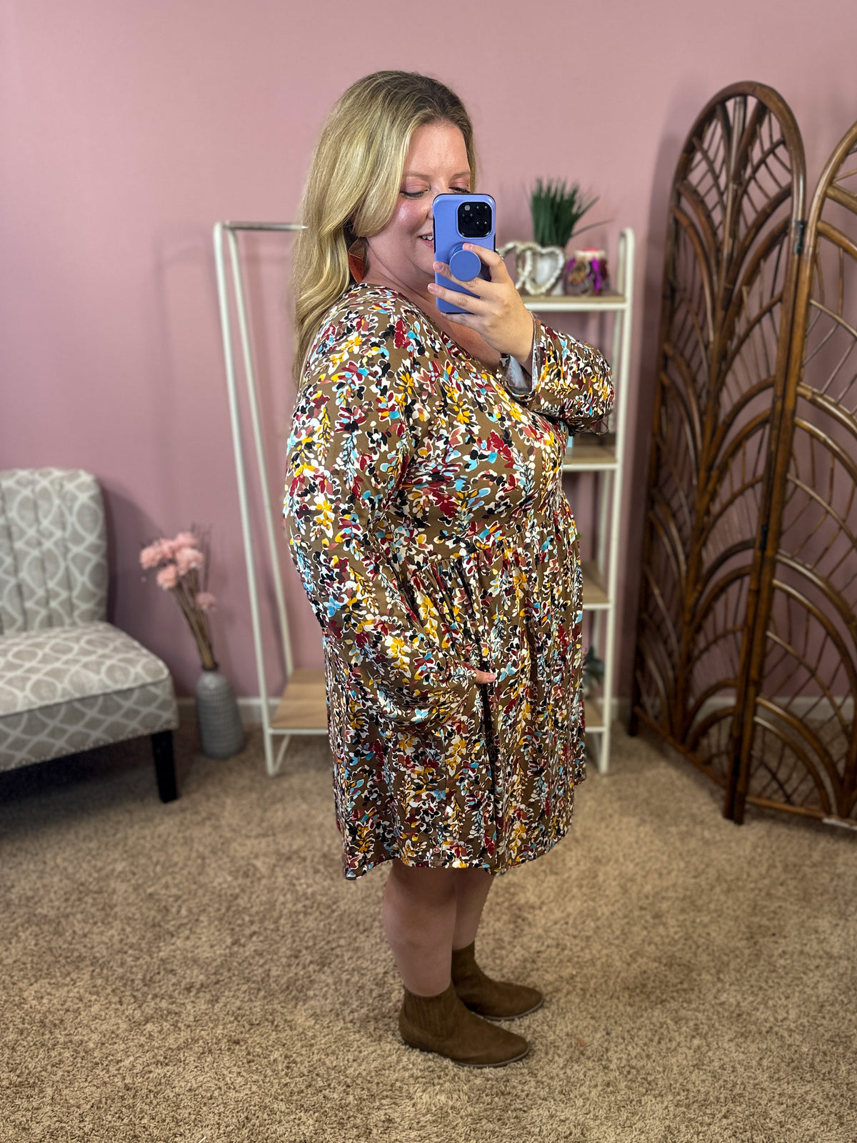 Branching Out Babydoll Dress - Mocha