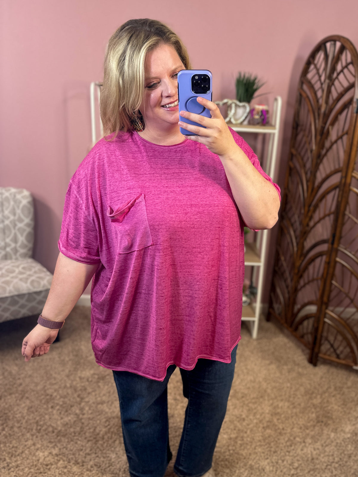 Burning Bridges Burnout Raw Edge Top - Magenta