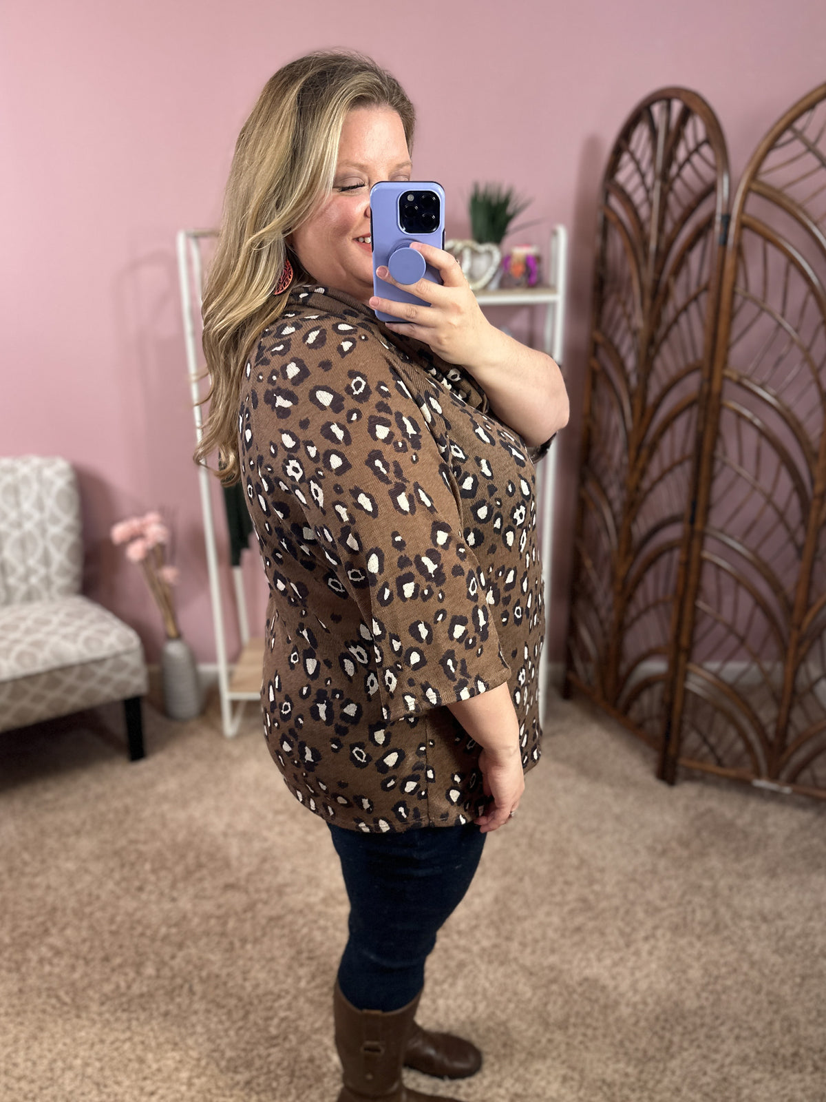 Sheer Luck Animal Print Cowl Neck Top