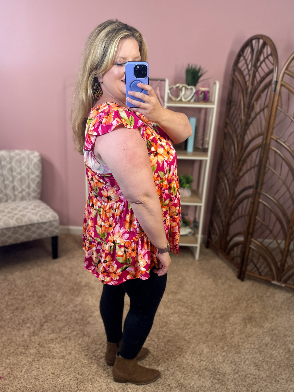 More Than You Think Tiered Top - Magenta Floral