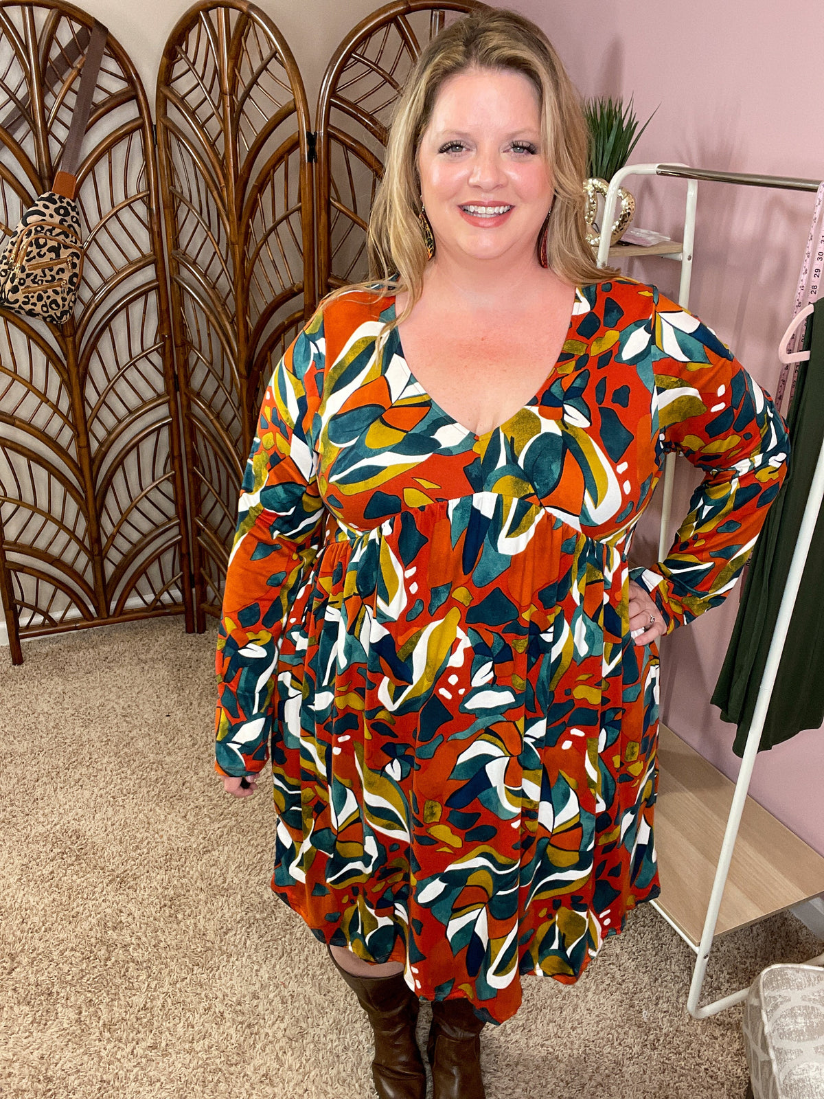 See Me Through It Babydoll Dress - Rust and Teal