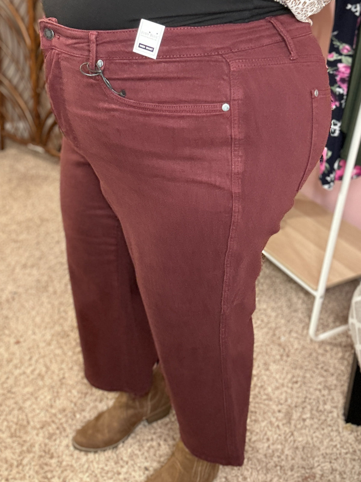 Just This Once Tummy Control Cropped Judy Blue Jeans - Oxblood