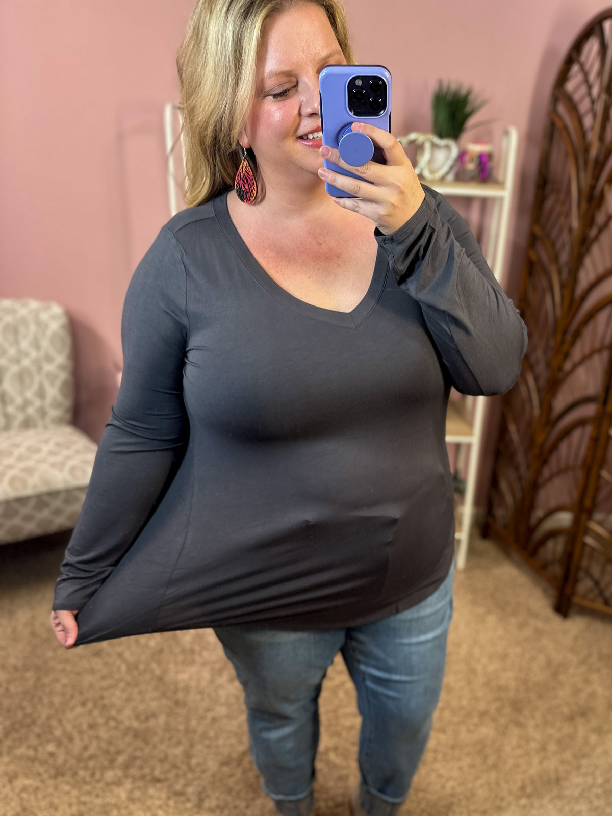 Best Days V-Neck Long Sleeve Layering w/Rounded Hem