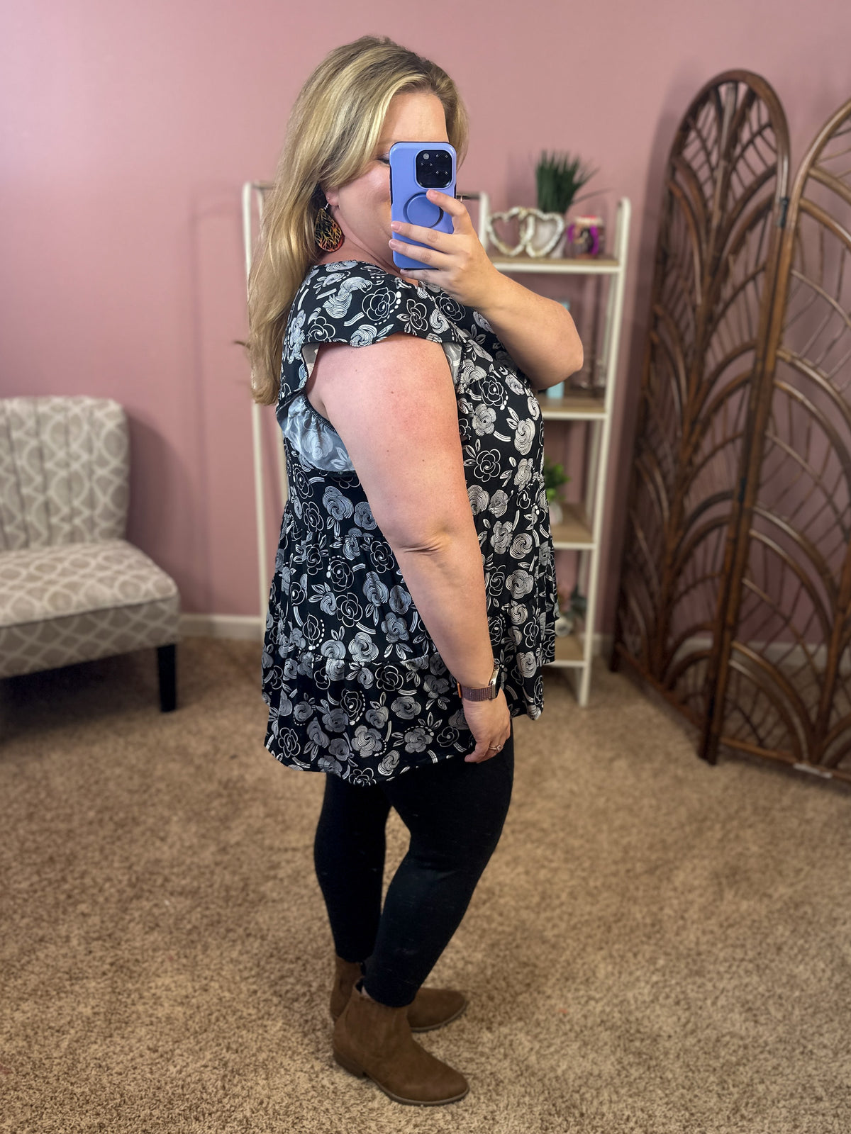 More Than You Think Tiered Top - Black Floral
