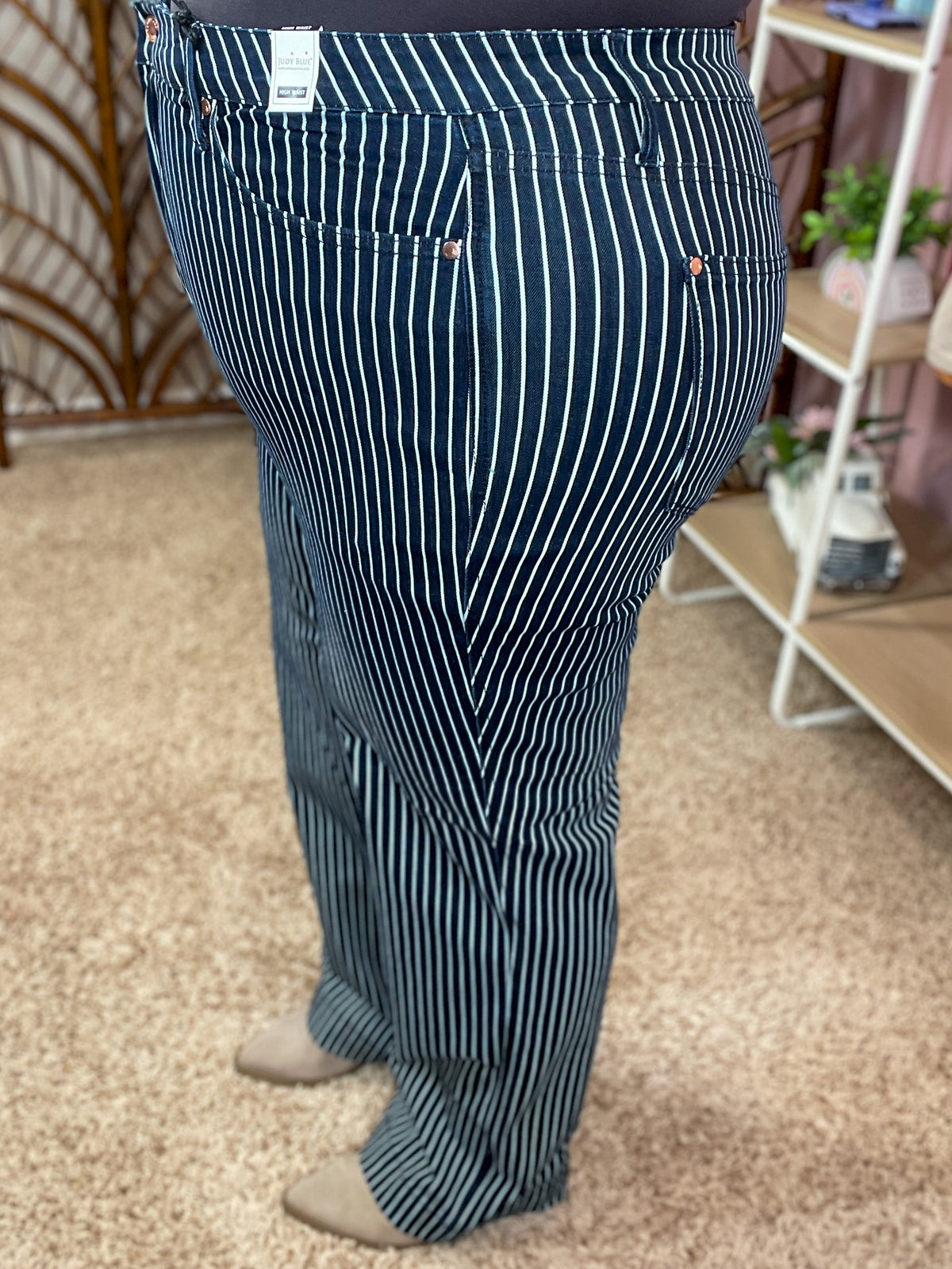 Setting Sail Tummy Control Navy Pinstripe Jeans - Judy Blue