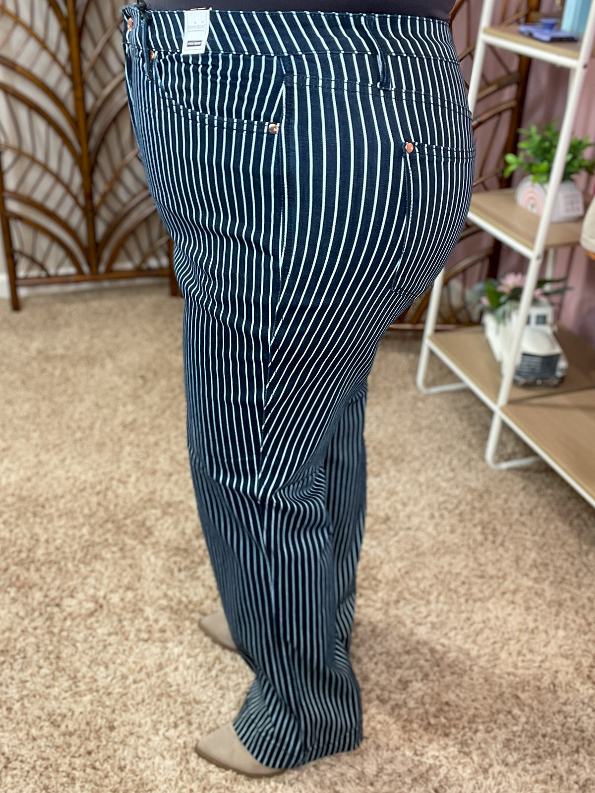 Setting Sail Tummy Control Navy Pinstripe Jeans - Judy Blue