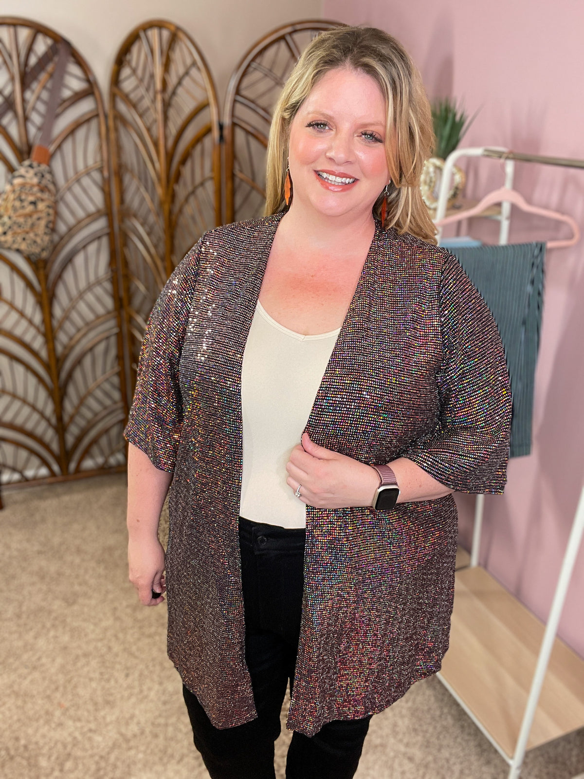Catching the Light Sequin Cardigan - Black/Pink Mix