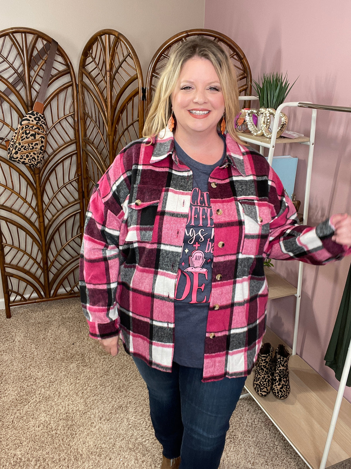 Feeling Fine Plaid Shacket - Pink Mix