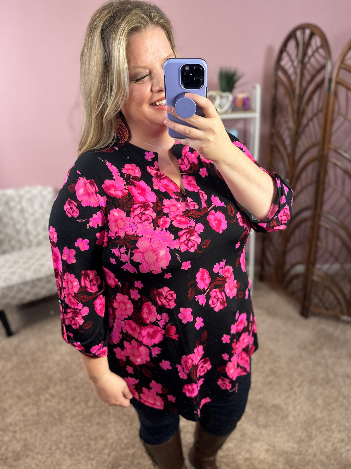 Always a Sure Thing Top - Hot Pink Floral