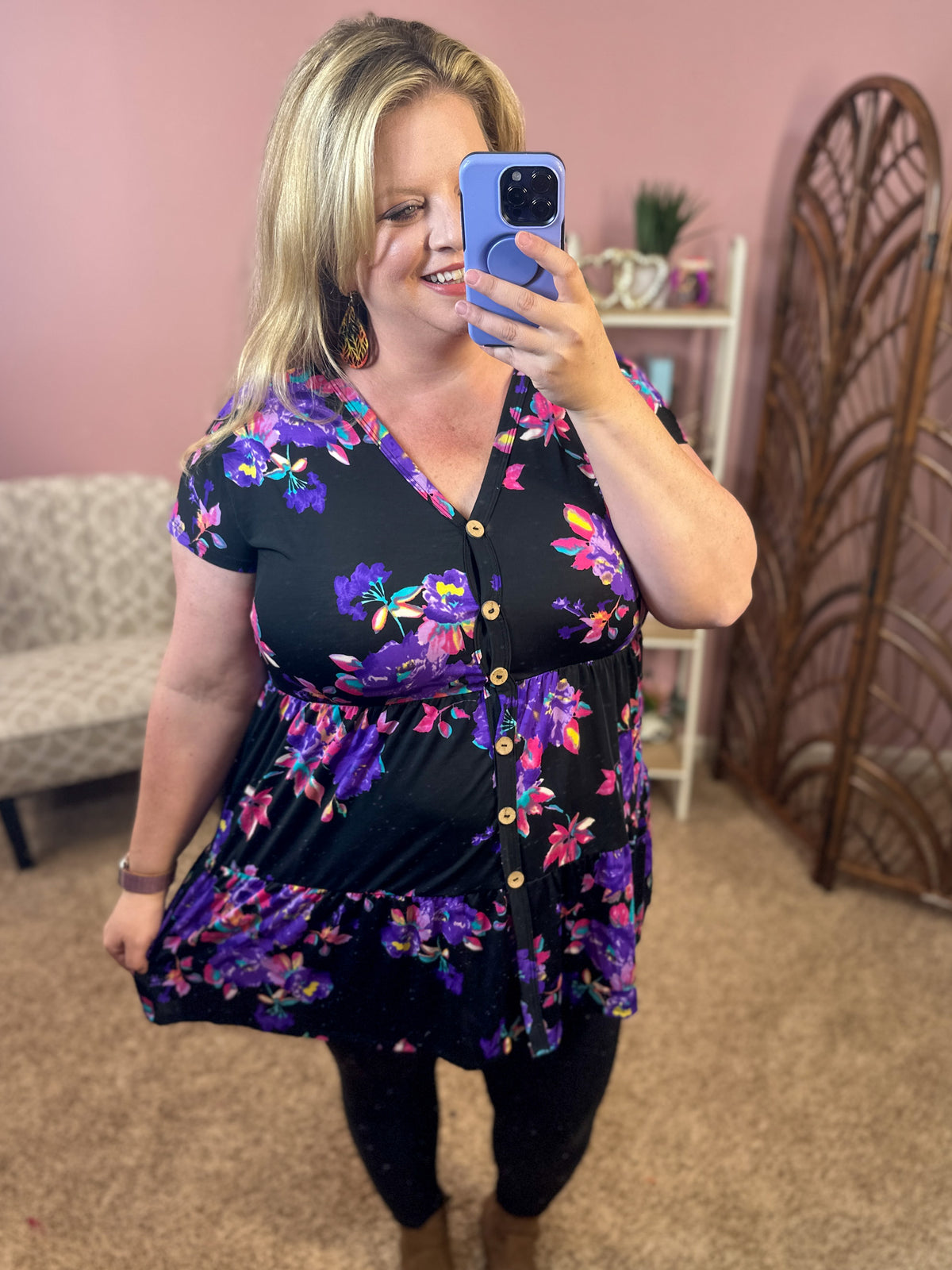 Meet Me at Midnight Faux Button Top