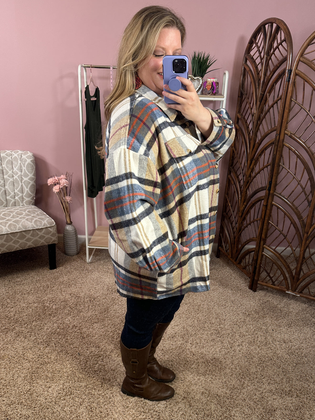 A Little Spunk Plaid Shacket - Taupe Mix