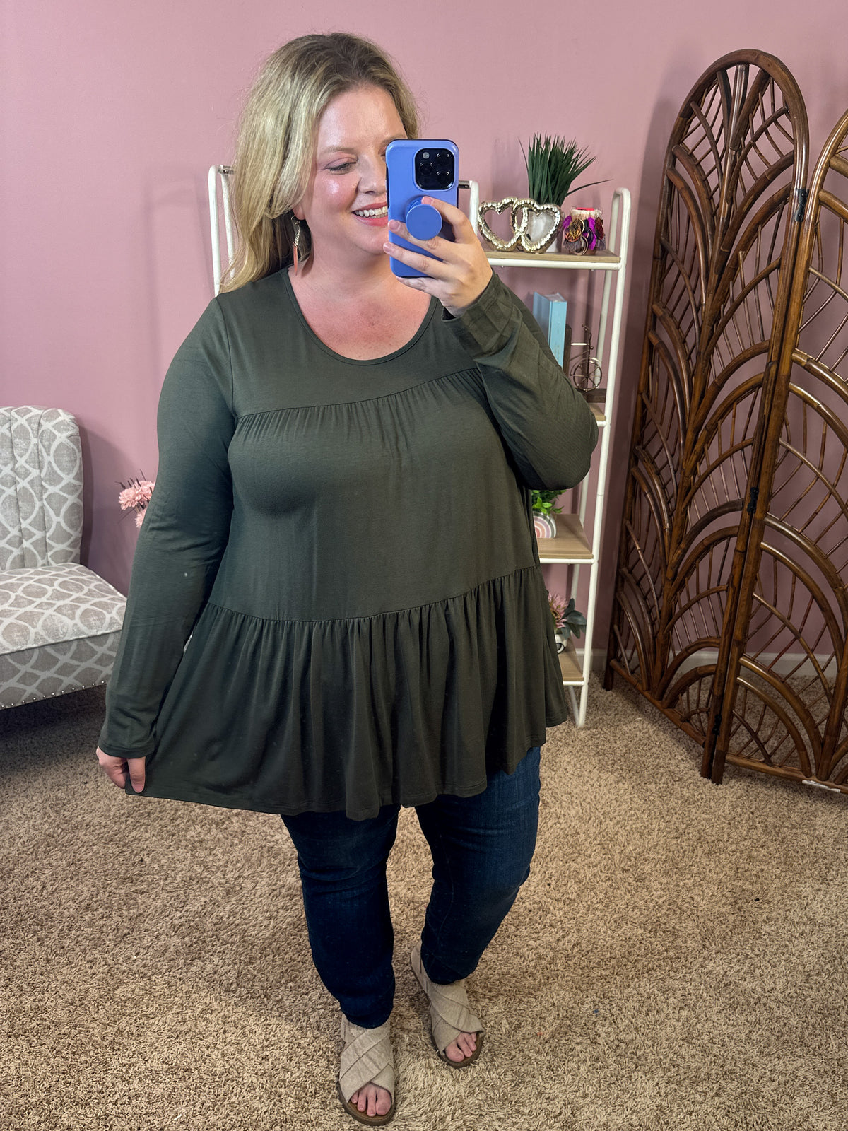 Ways of the World Loose Peplum Top - Olive