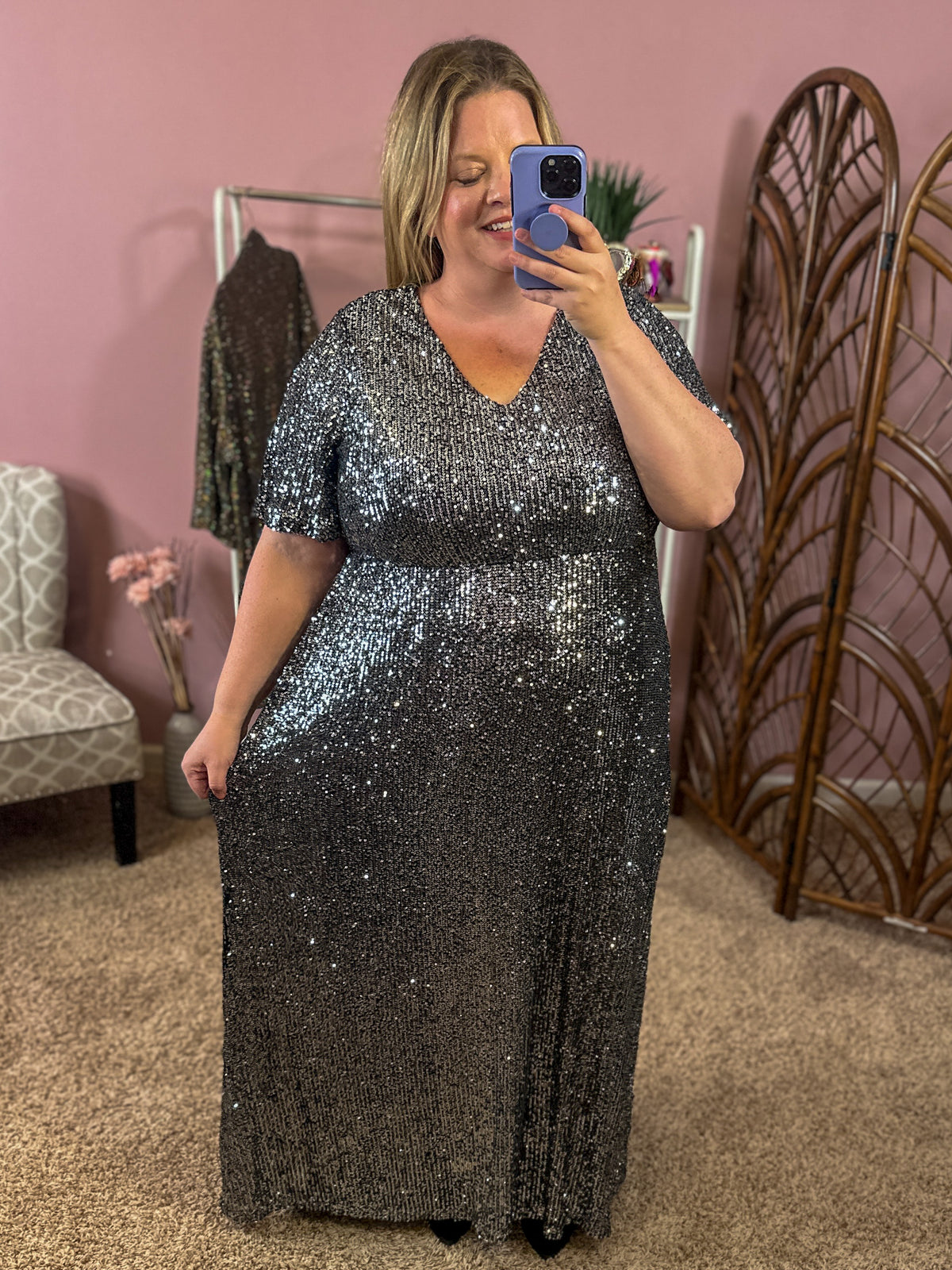 Dazzle Them Darling Sequin Maxi Dress - Silver