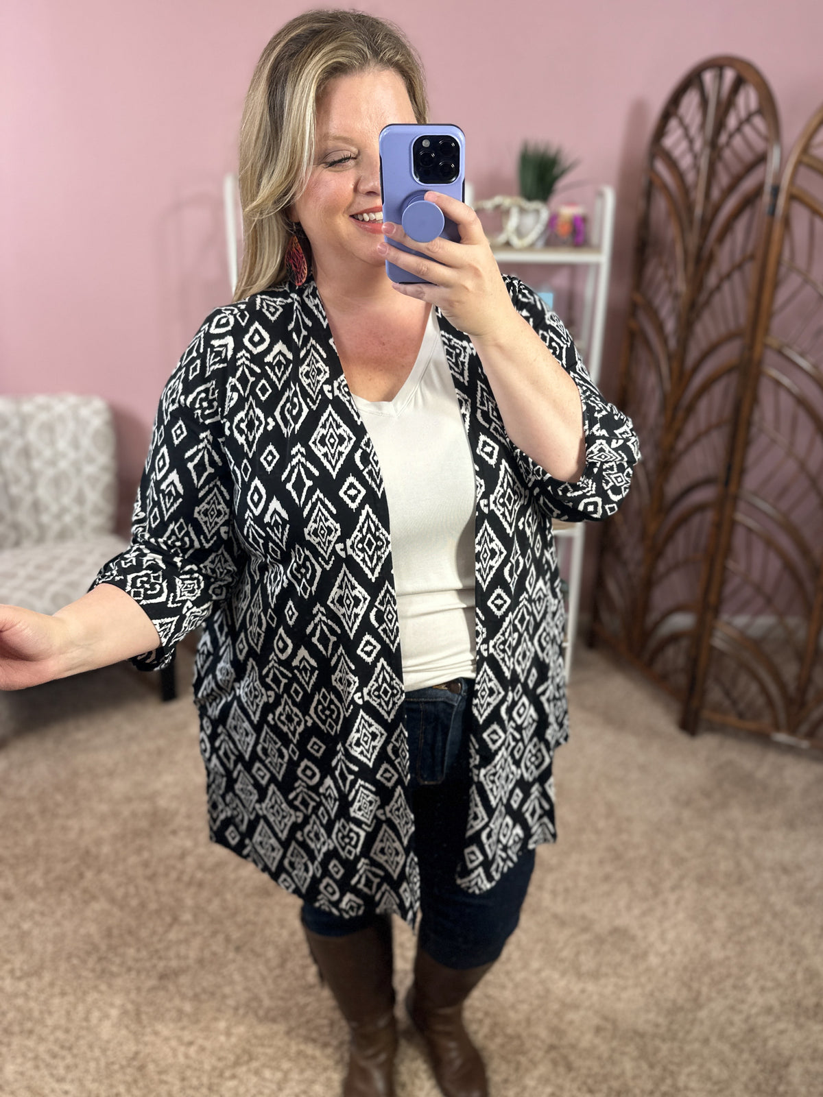 Take the Lead Cardigan - Mono Geo Print