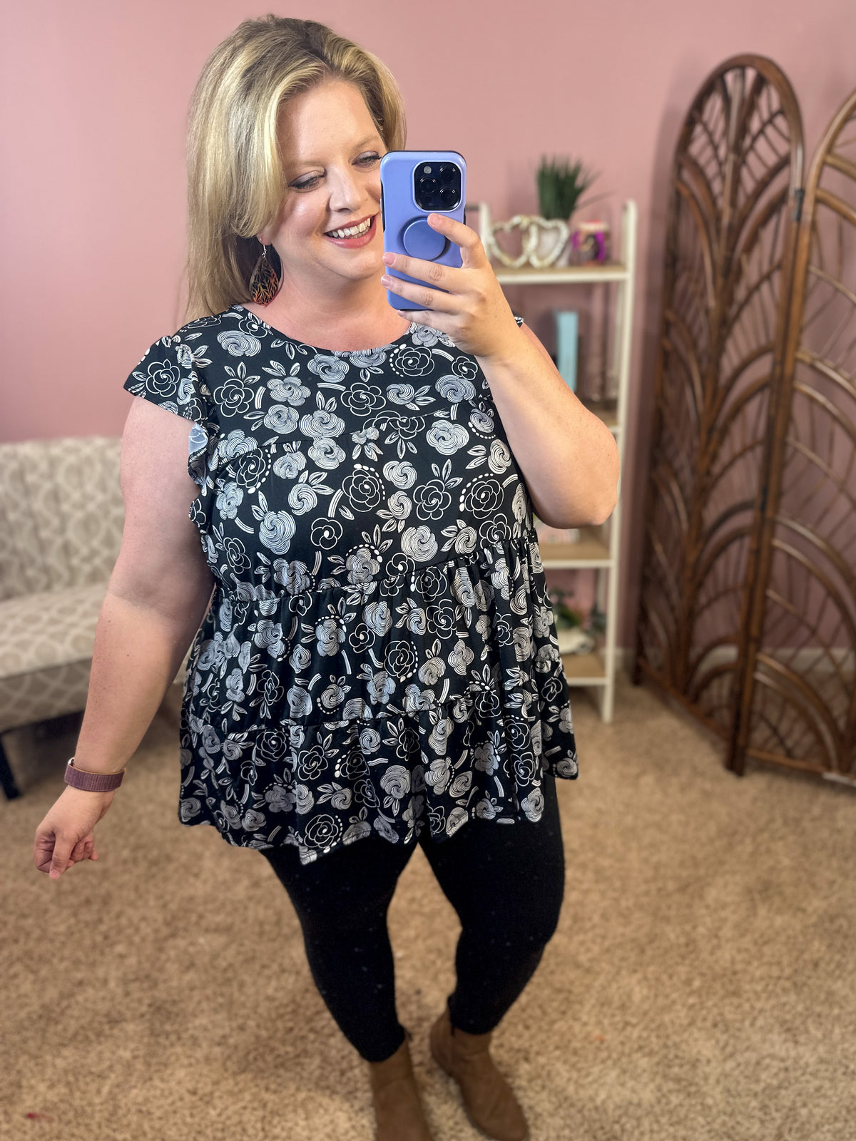 More Than You Think Tiered Top - Black Floral