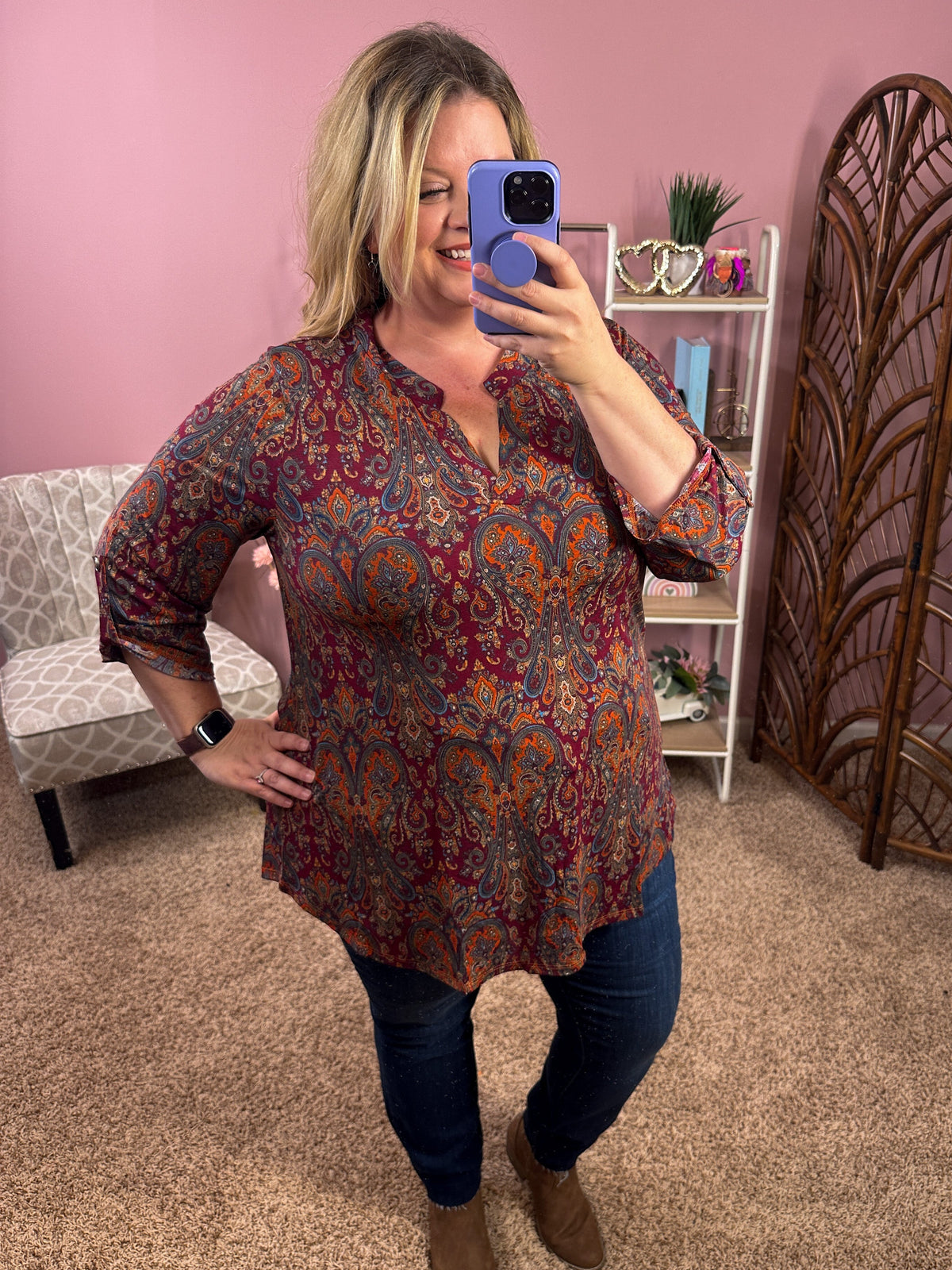 Always a Sure Thing Top - Dark Magenta Paisley - Restocked!