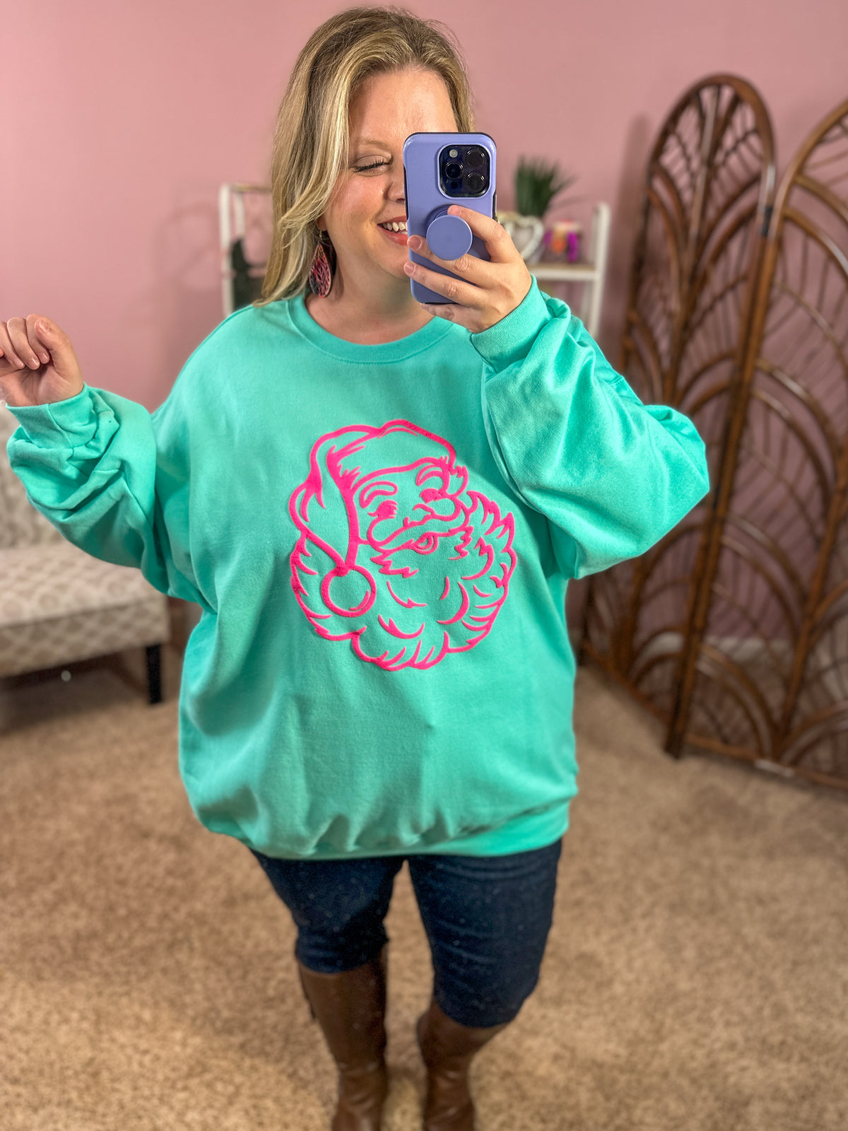Oh Santa Puff Ink Graphic Sweatshirt