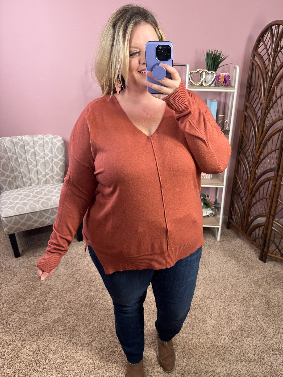 Seams Like It Pullover - Rusty Rose