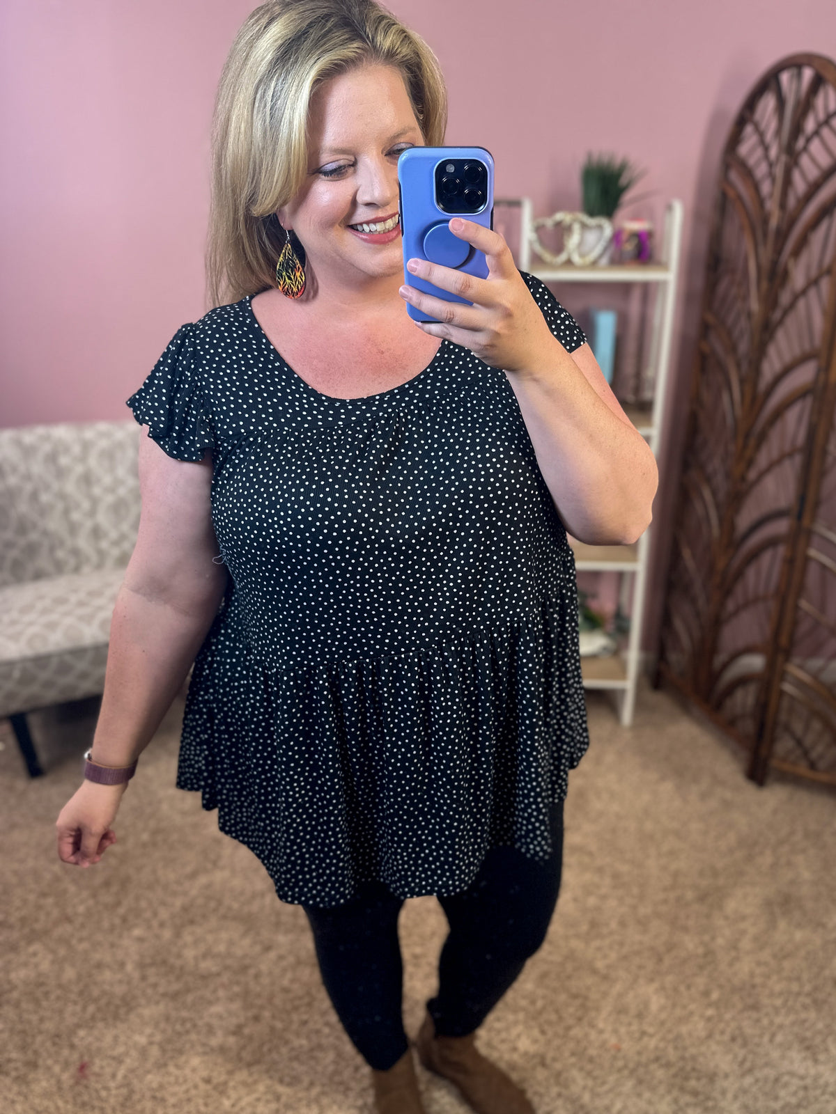 Spot Me Here Peplum Top - Black
