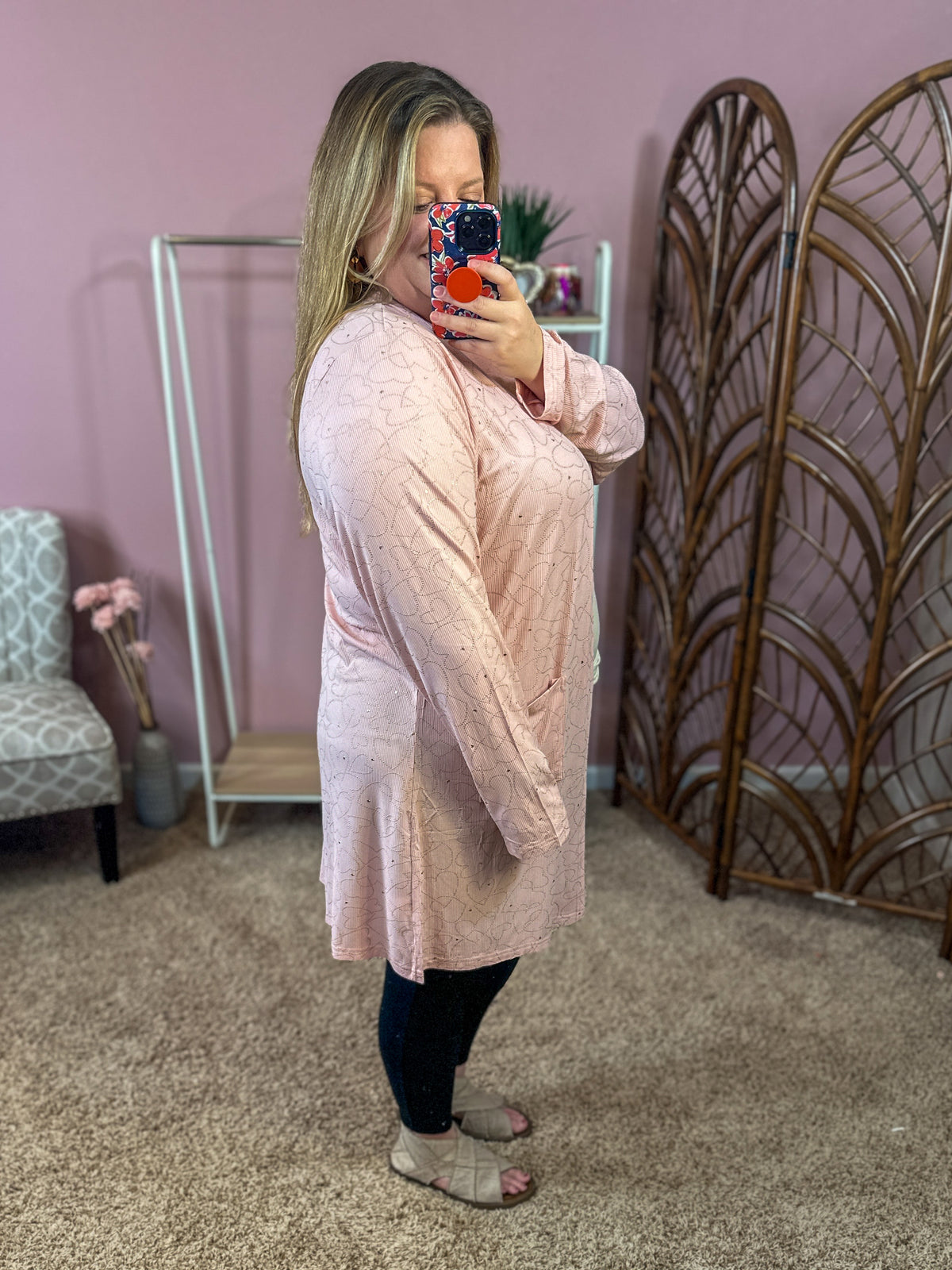 Golden Heart Cardigan - Baby Pink