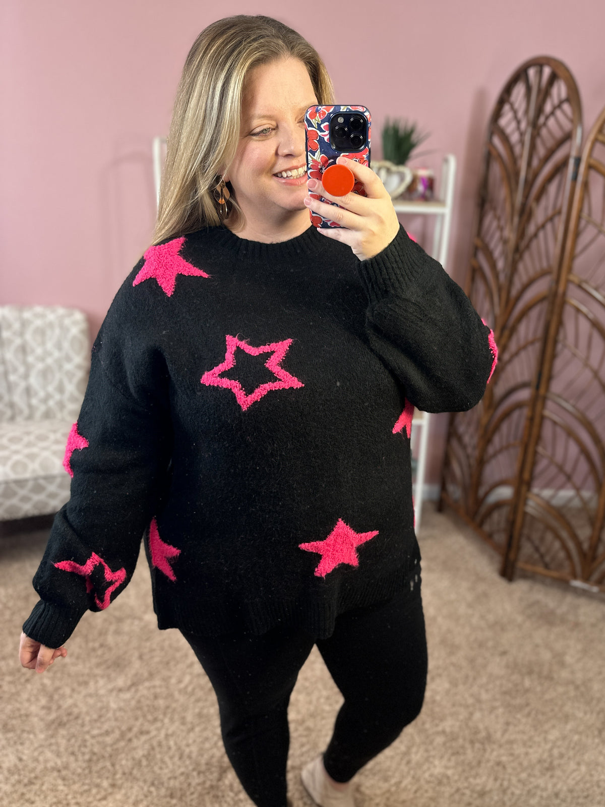 Star of the Show Sweater - Black/Pink