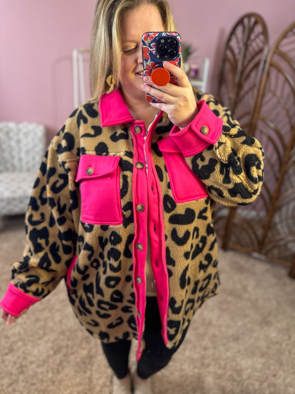 Wild About You Fleece Jacket - Pink Leopard