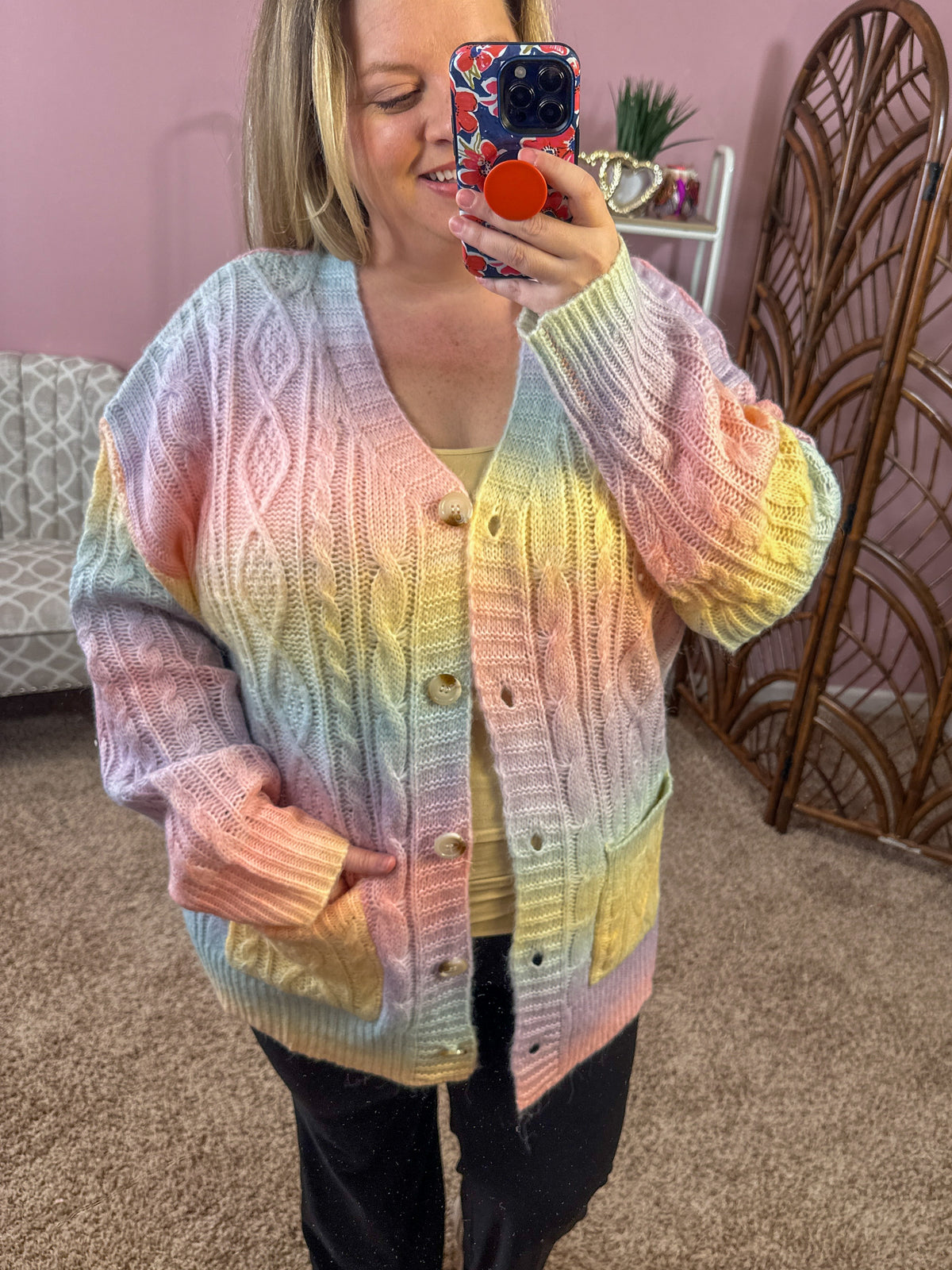 Take Me There Pocket Cardigan - Ombre Pastel Rainbow