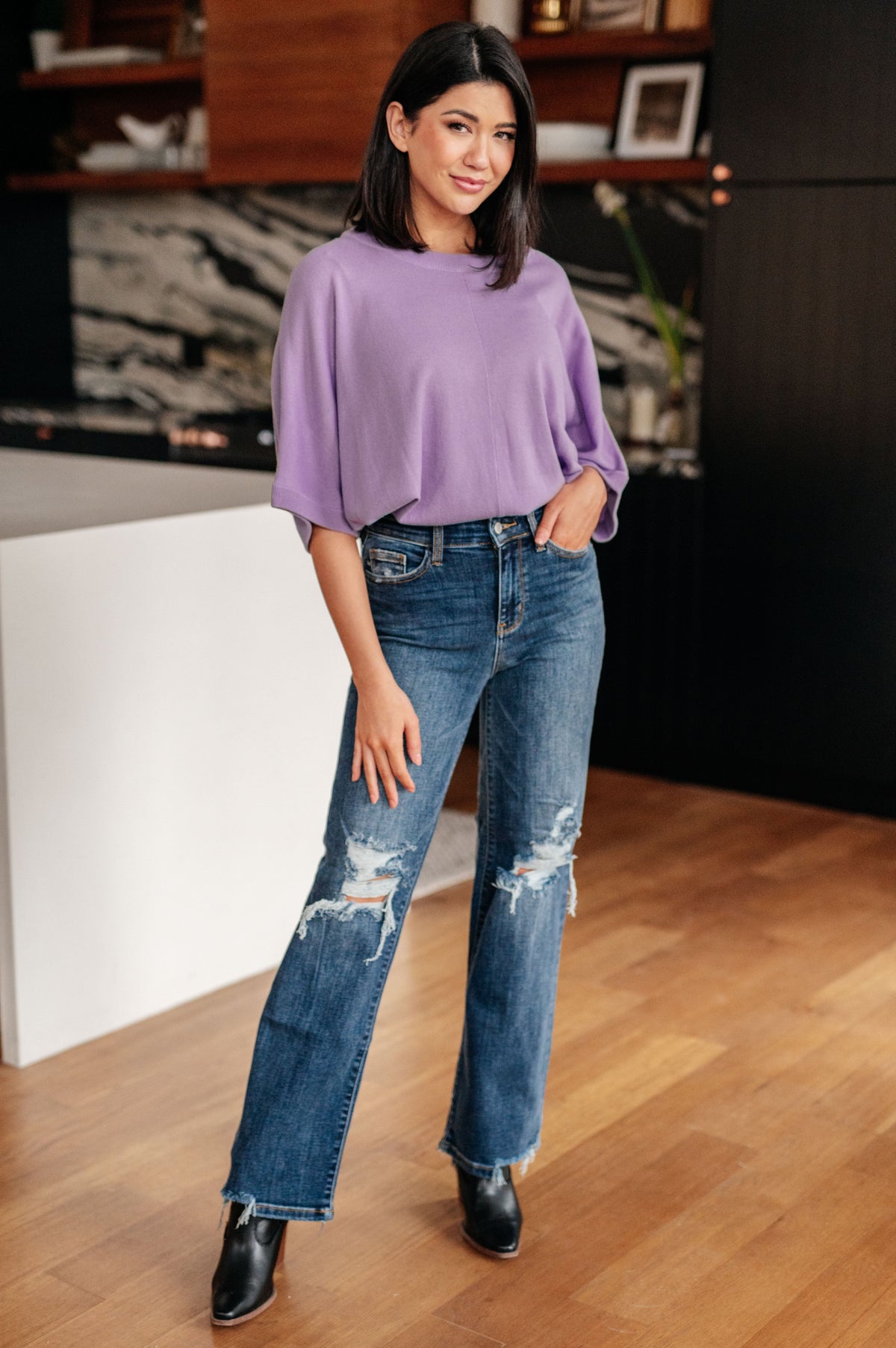 Rose High Rise 90&#39;s Straight Jeans in Dark Wash
