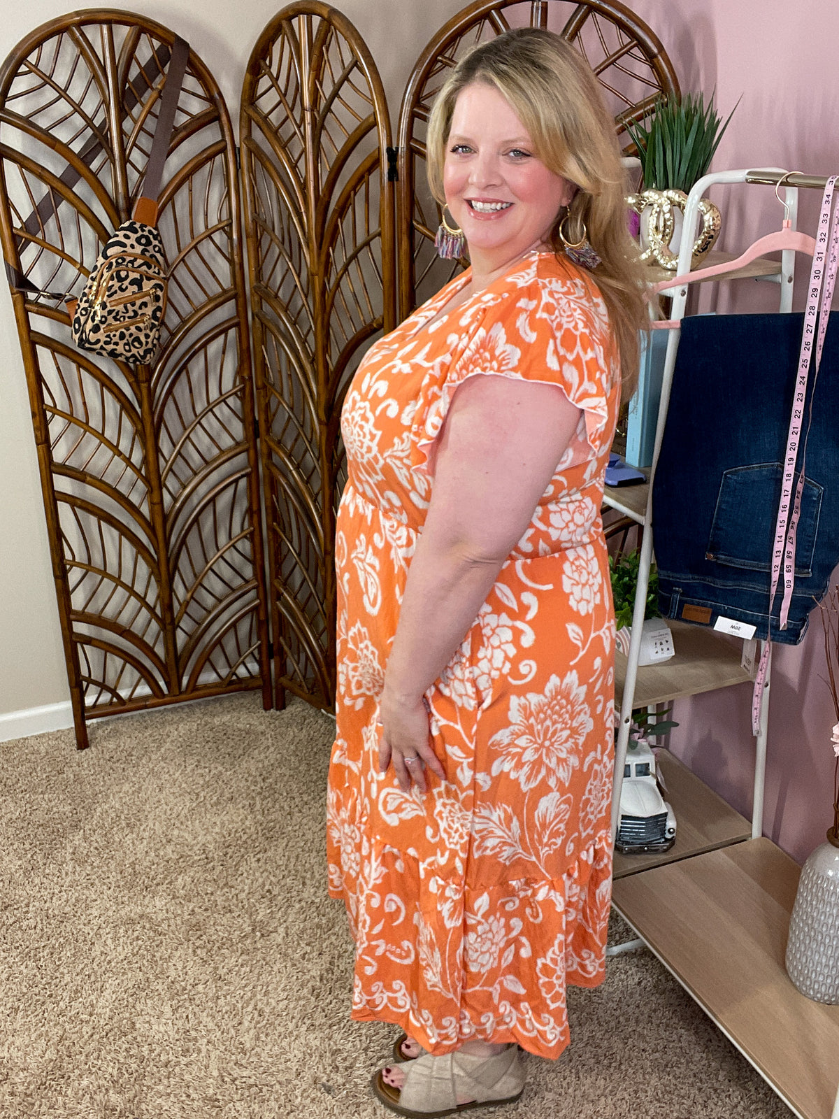 Wishing and Waiting Midi Dress w/pockets - Tangerine