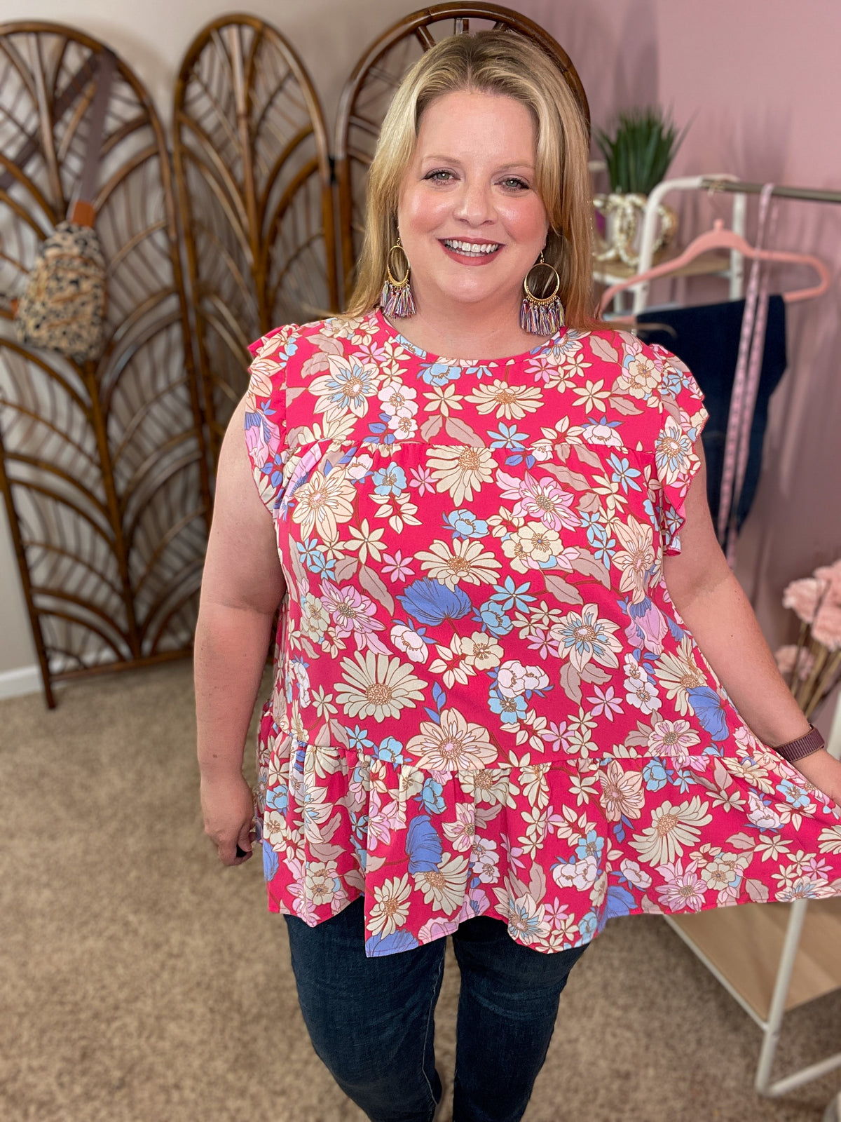 Wait and See Woven Top - Pink Mix